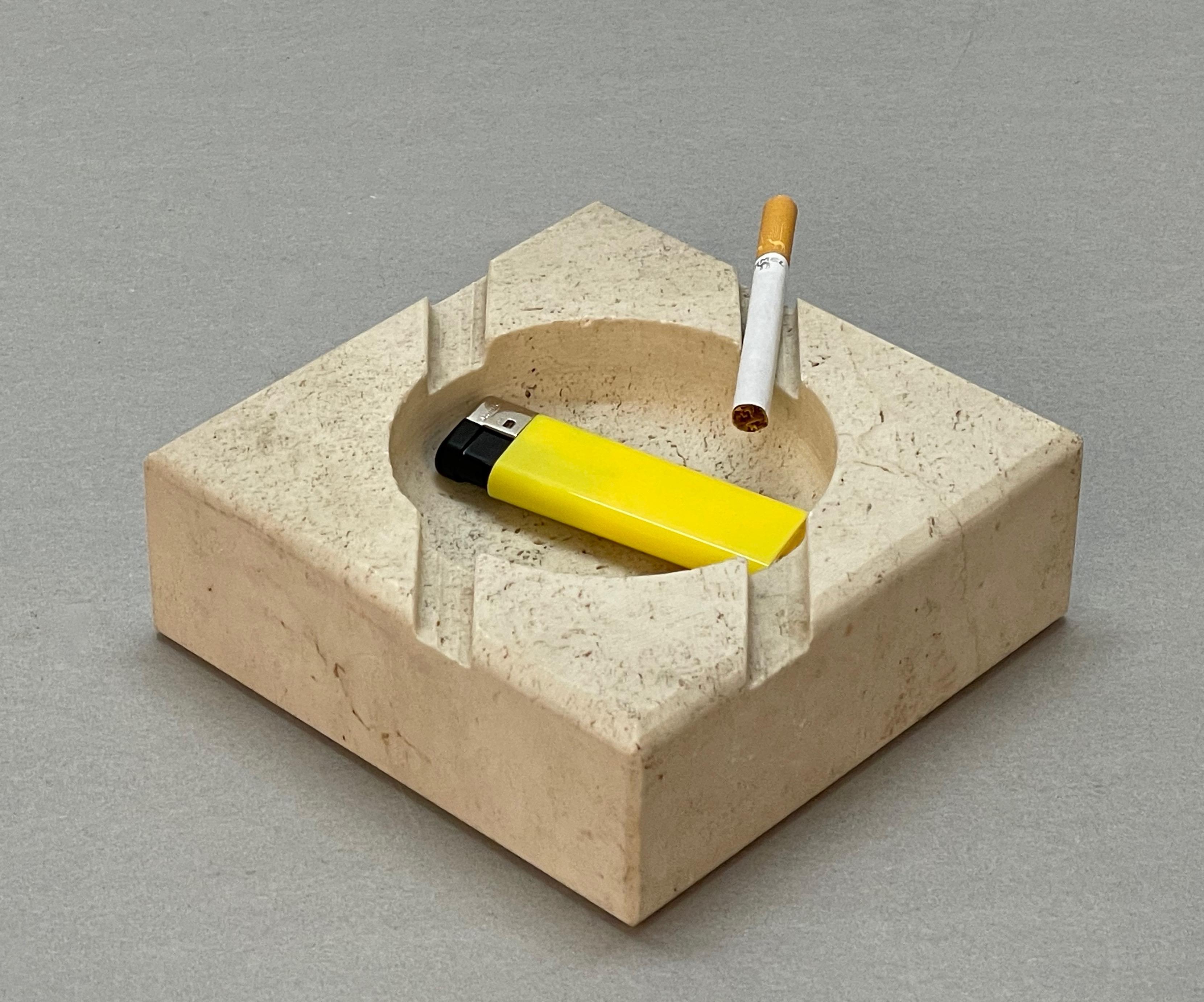 Midcentury Squared White Travertine Marble Italian Ashtray After Mannelli, 1970s For Sale 10
