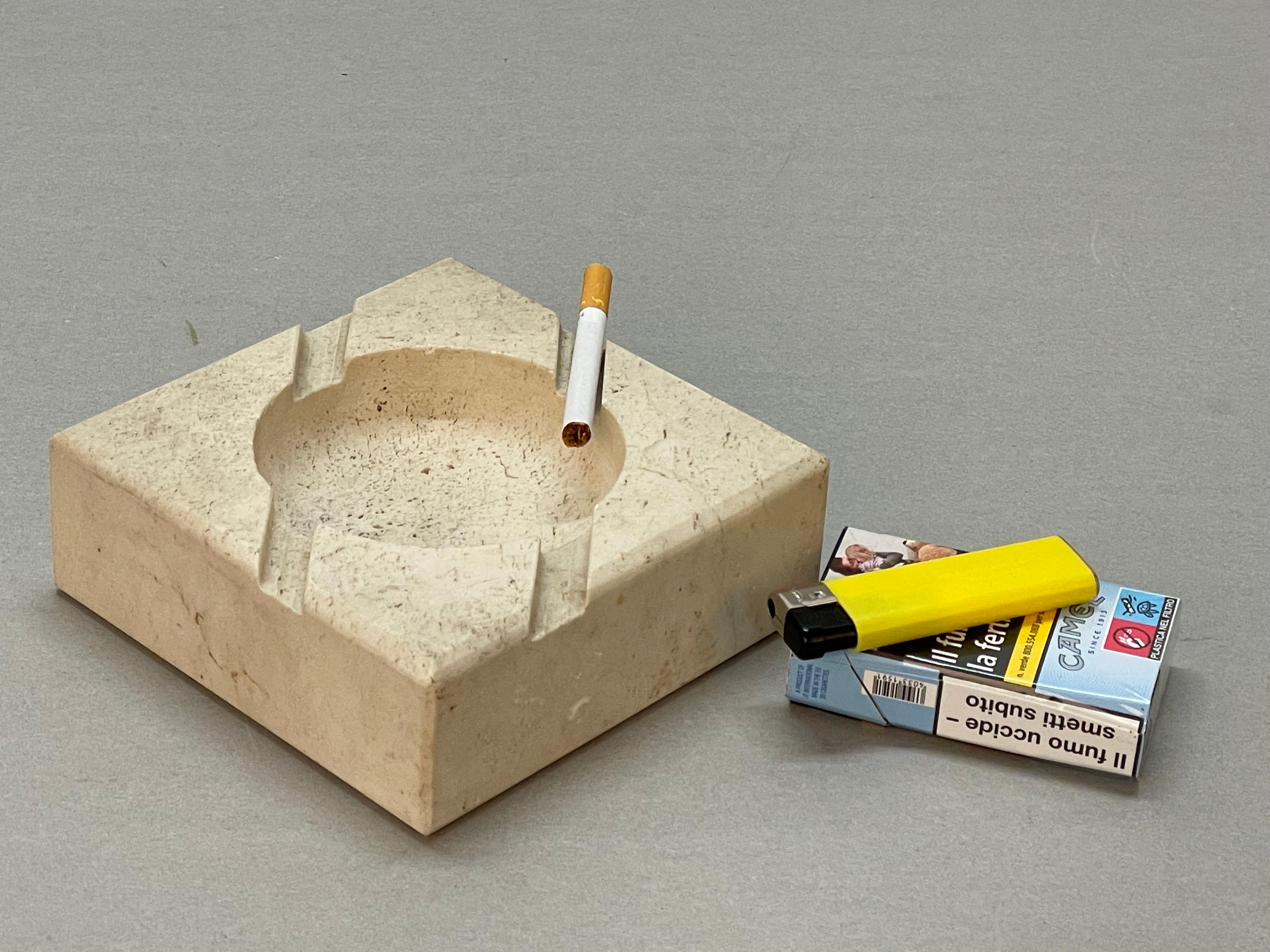 Midcentury Squared White Travertine Marble Italian Ashtray After Mannelli, 1970s For Sale 12