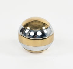 Midcentury Stacked Brass & Chrome Globe Ashtray Tommaso Barbi Style, Italy 1970s