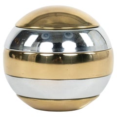 Midcentury Stacked Brass & Chrome Globe Ashtray Tommaso Barbi Style, Italy 1970s
