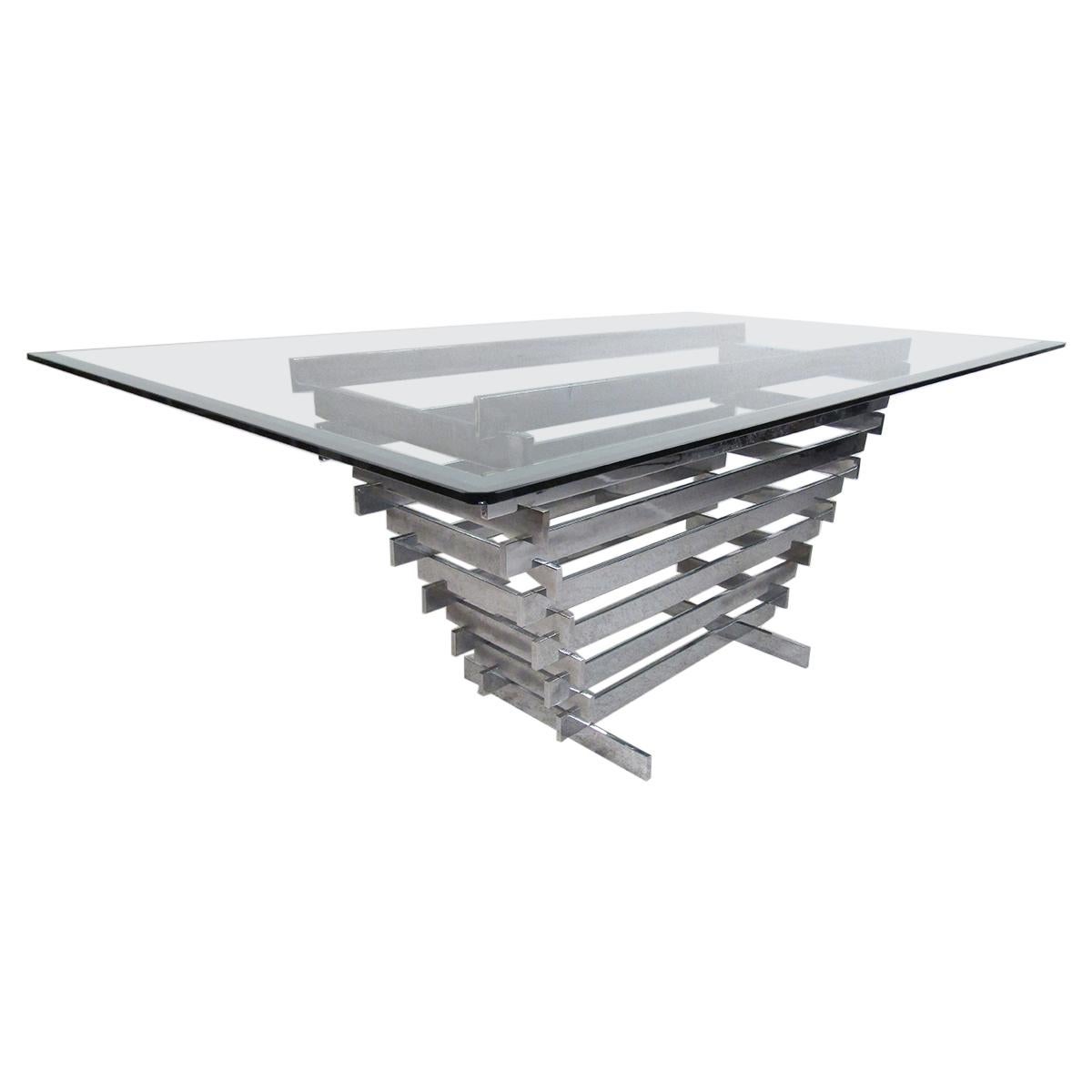 Midcentury Stacked Chrome Base Dining Table by Paul Mayen For Sale