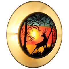 Vintage Midcentury Stag and Sunset Silhouette Wall Lamp