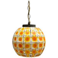 Midcentury Stain Glass Open Globe Pendant Light