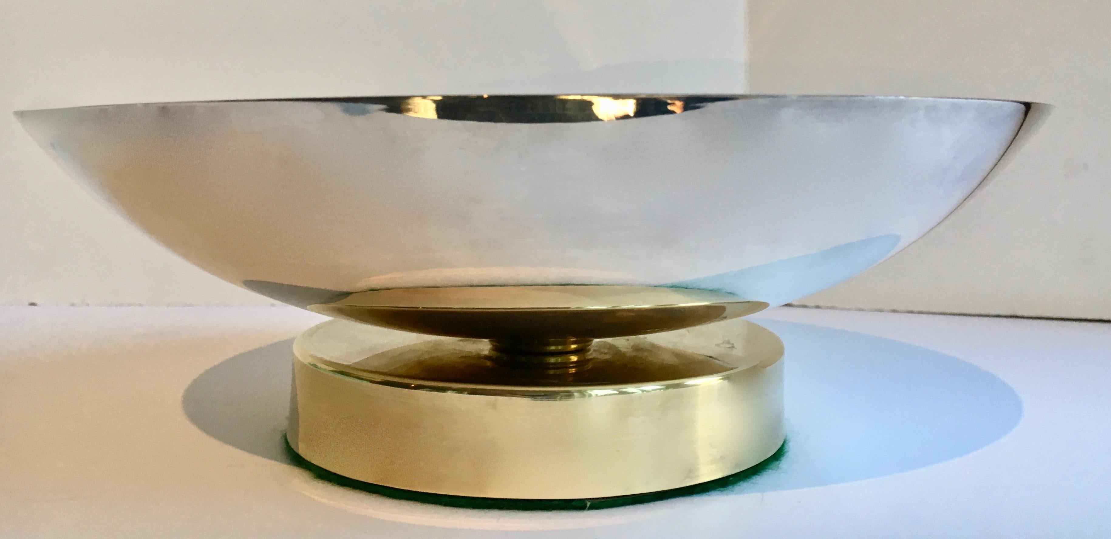 Mid-Century Modern Midcentury Stainless and Brass Footed Bowl For Sale
