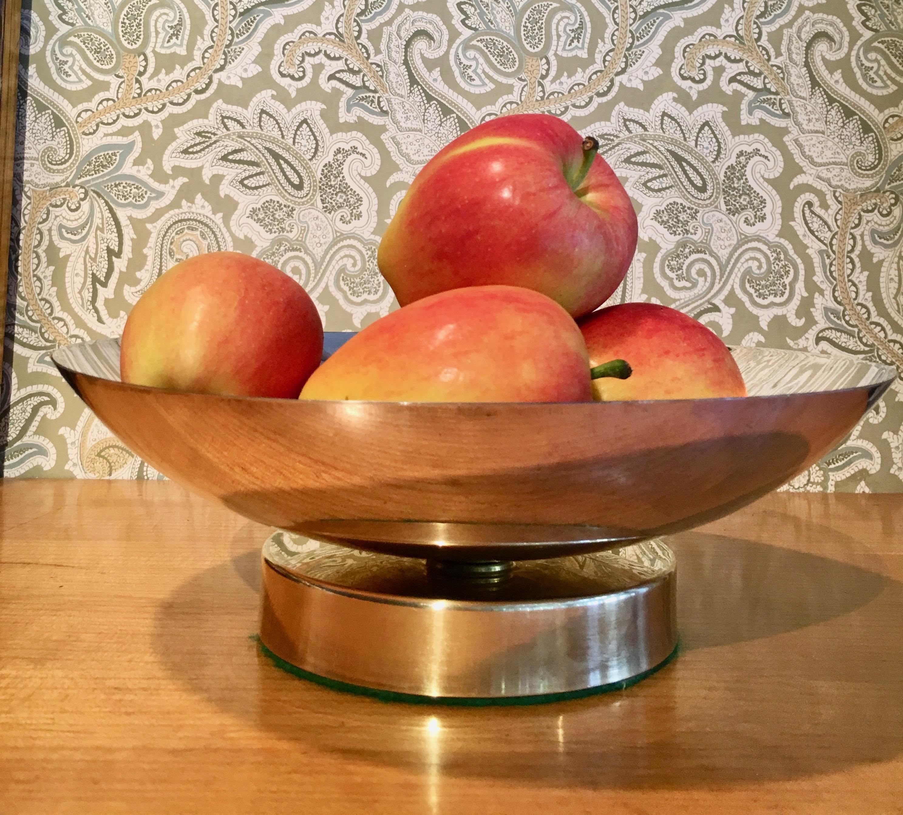 Midcentury Stainless and Brass Footed Bowl For Sale 1