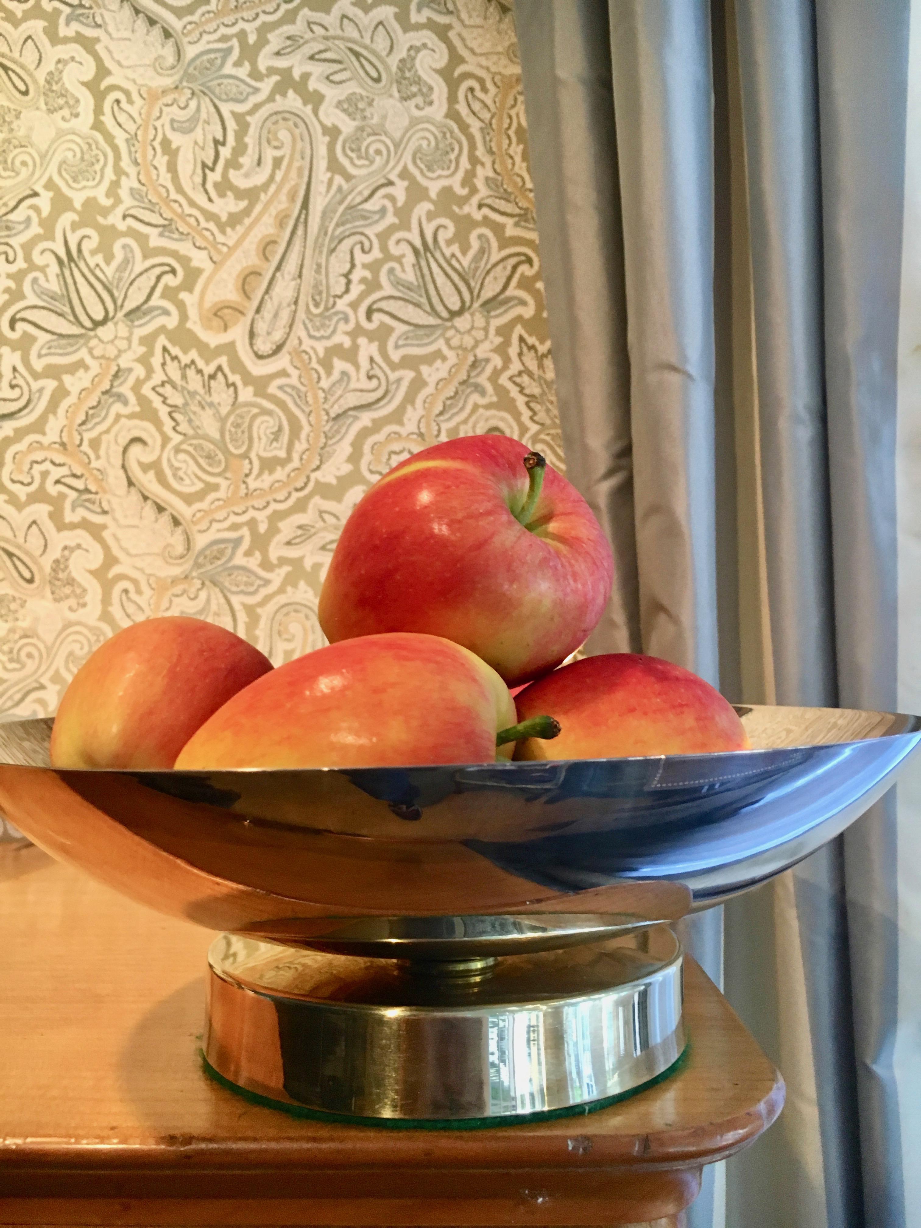 Midcentury Stainless and Brass Footed Bowl For Sale 2