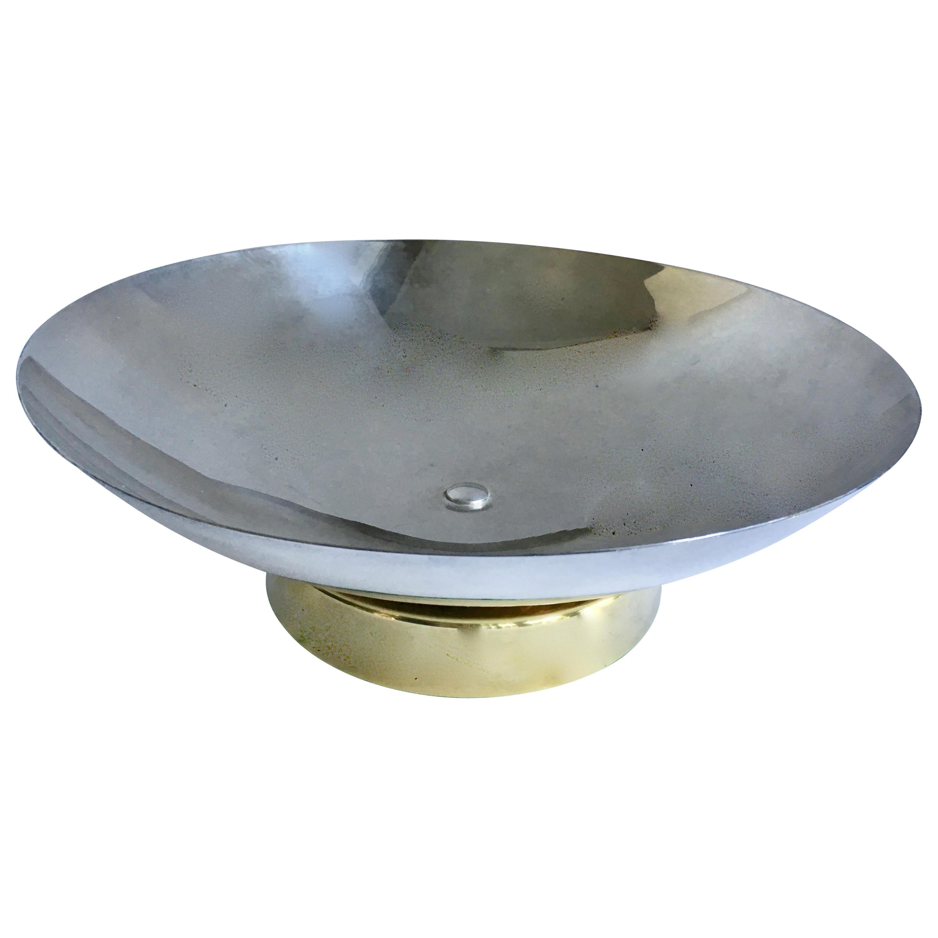Midcentury Stainless and Brass Footed Bowl