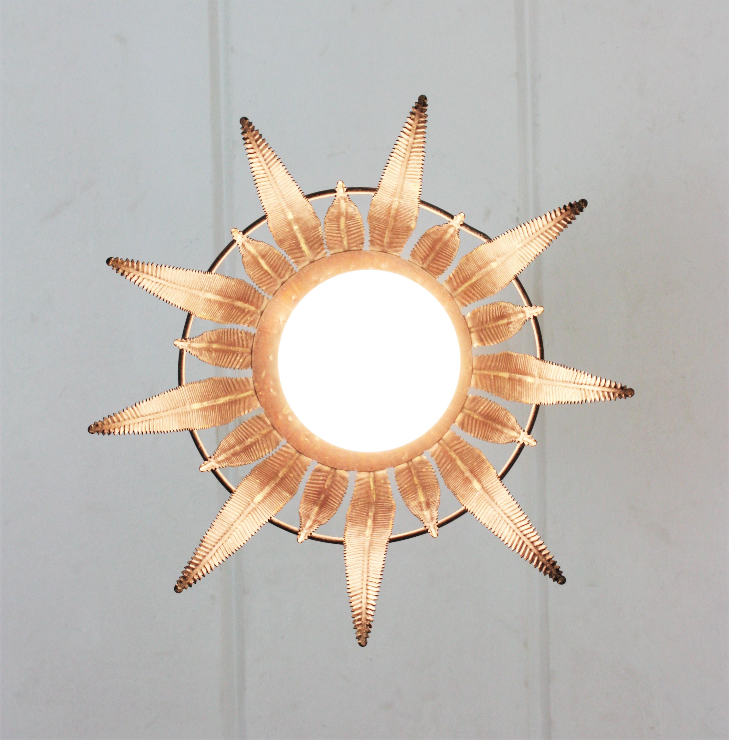 Midcentury  Sunburst Starburst Pendant Light in Copper Metal For Sale 6