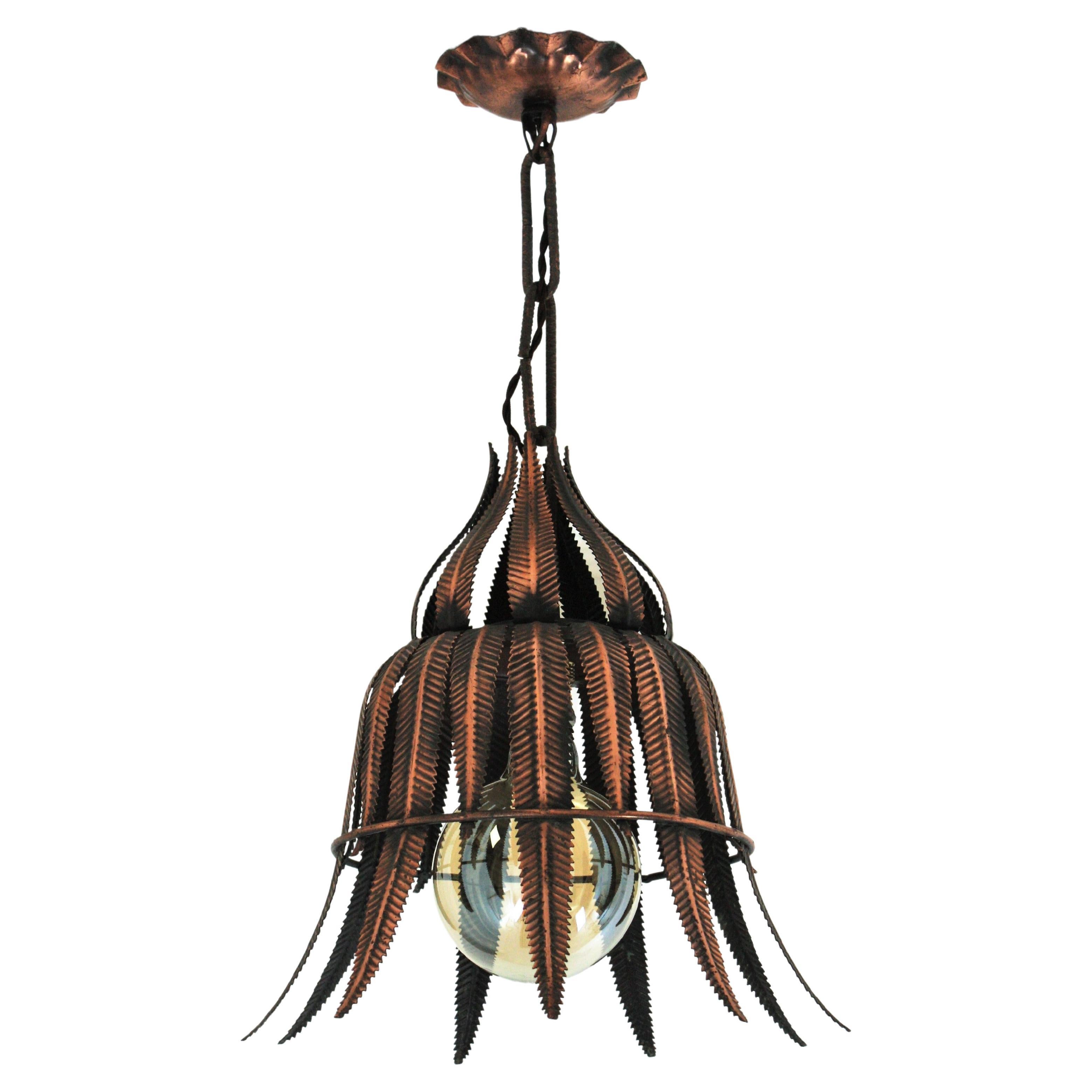 Mid-Century Modern Midcentury  Lampe à suspension Sunburst en métal cuivré en vente