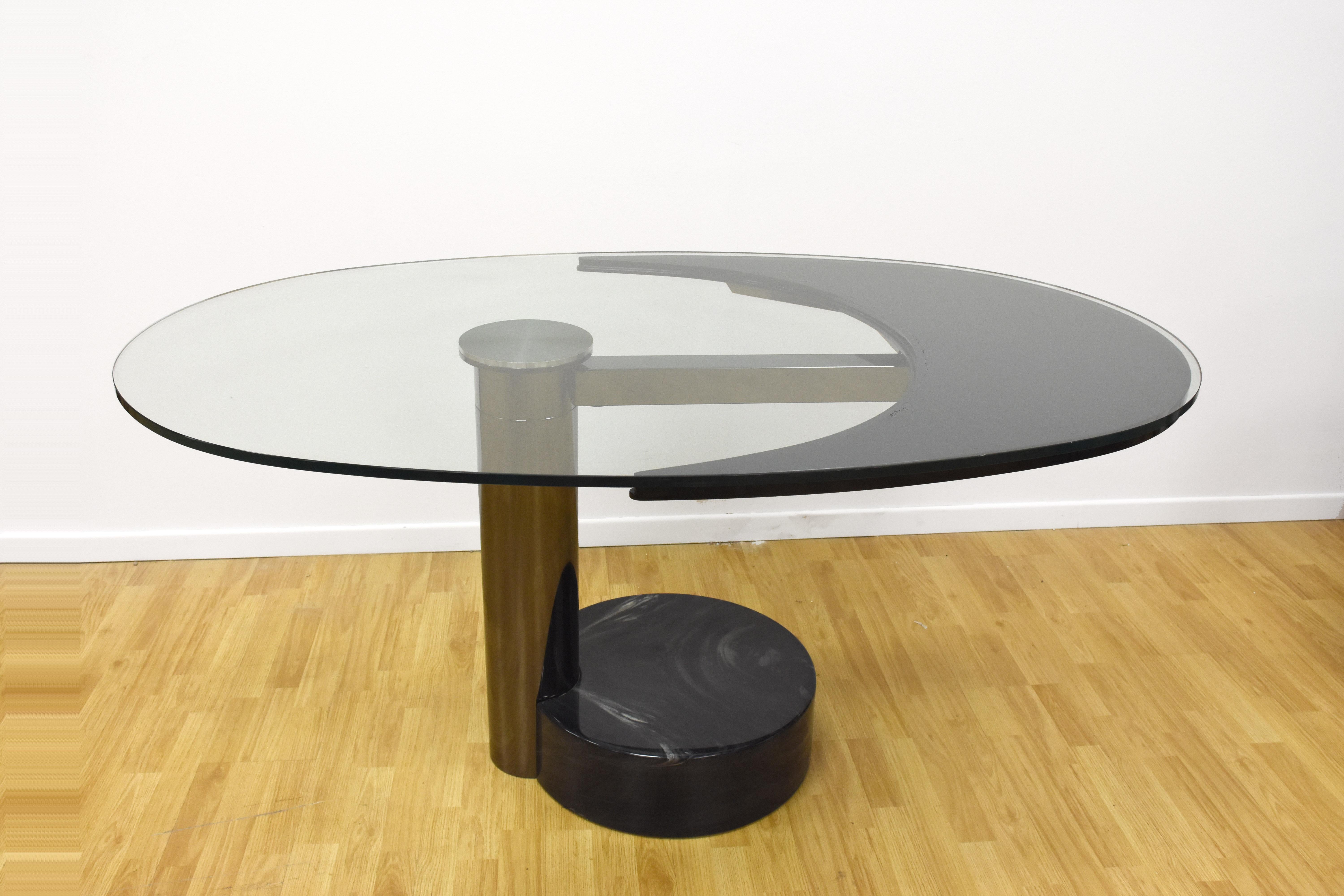 Midcentury Steel and Glass Oval Revolving Dining Table after Pierre Cardin 1960s 4