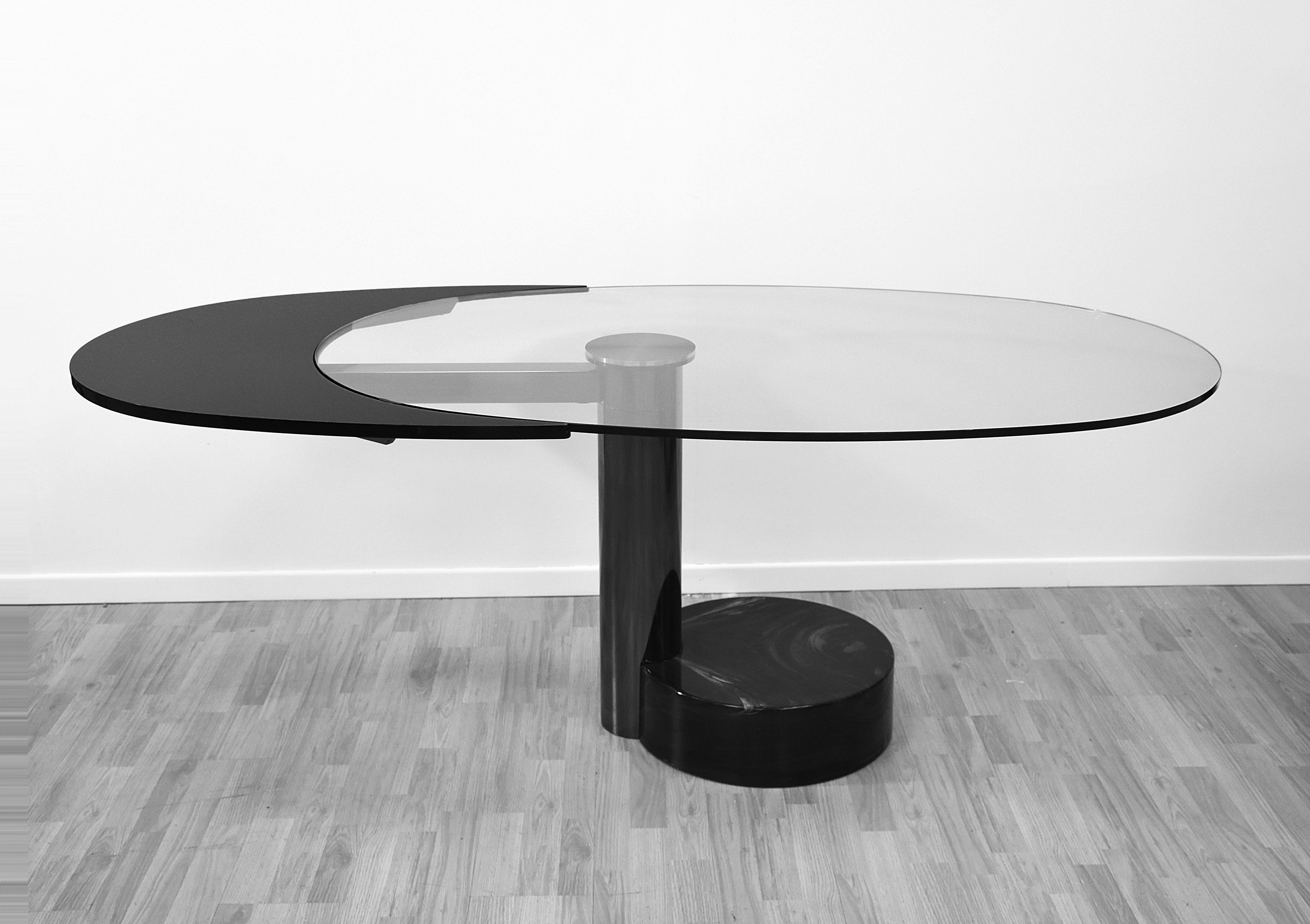 Midcentury Steel and Glass Oval Revolving Dining Table after Pierre Cardin 1960s 5