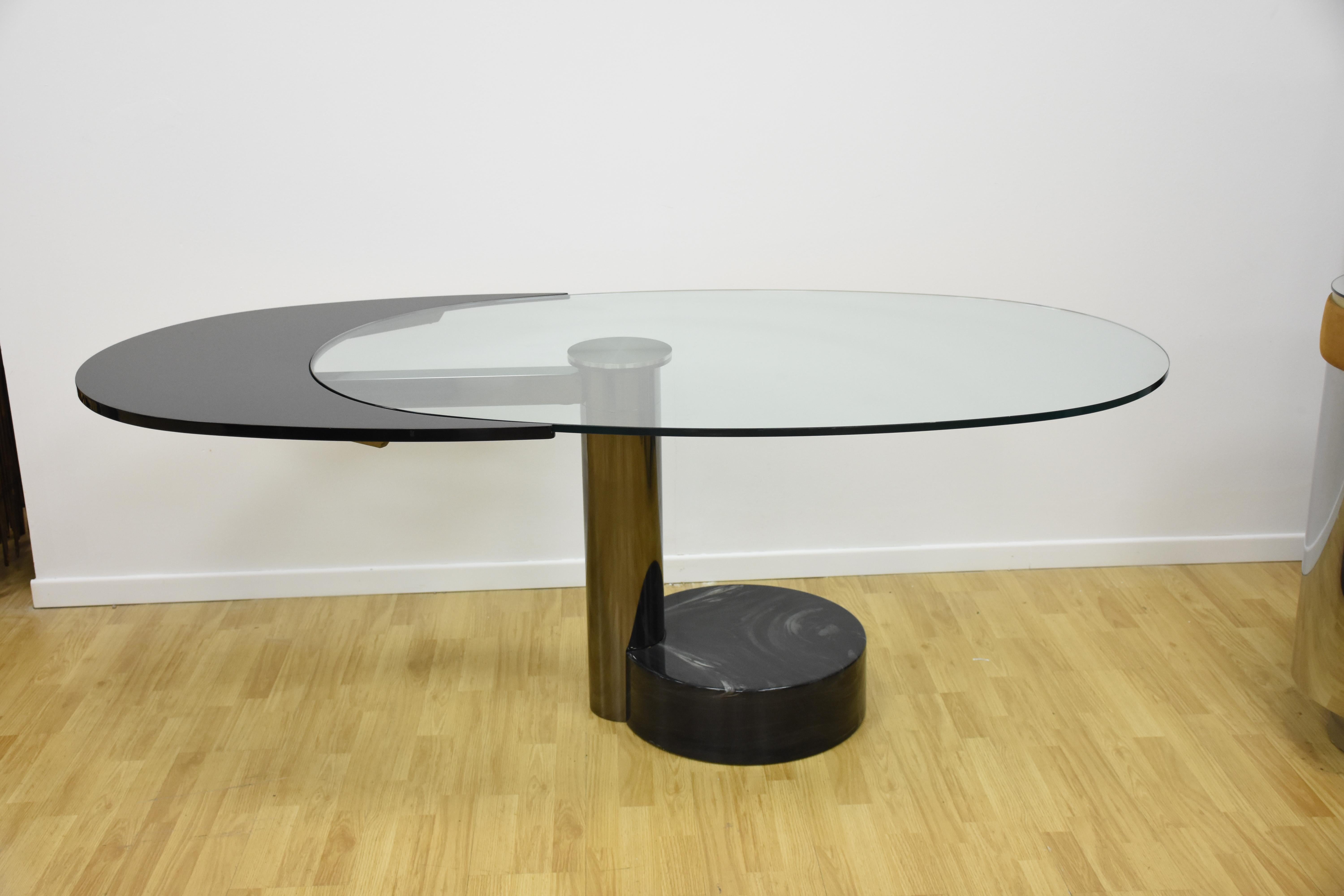 Midcentury Steel and Glass Oval Revolving Dining Table after Pierre Cardin 1960s 7
