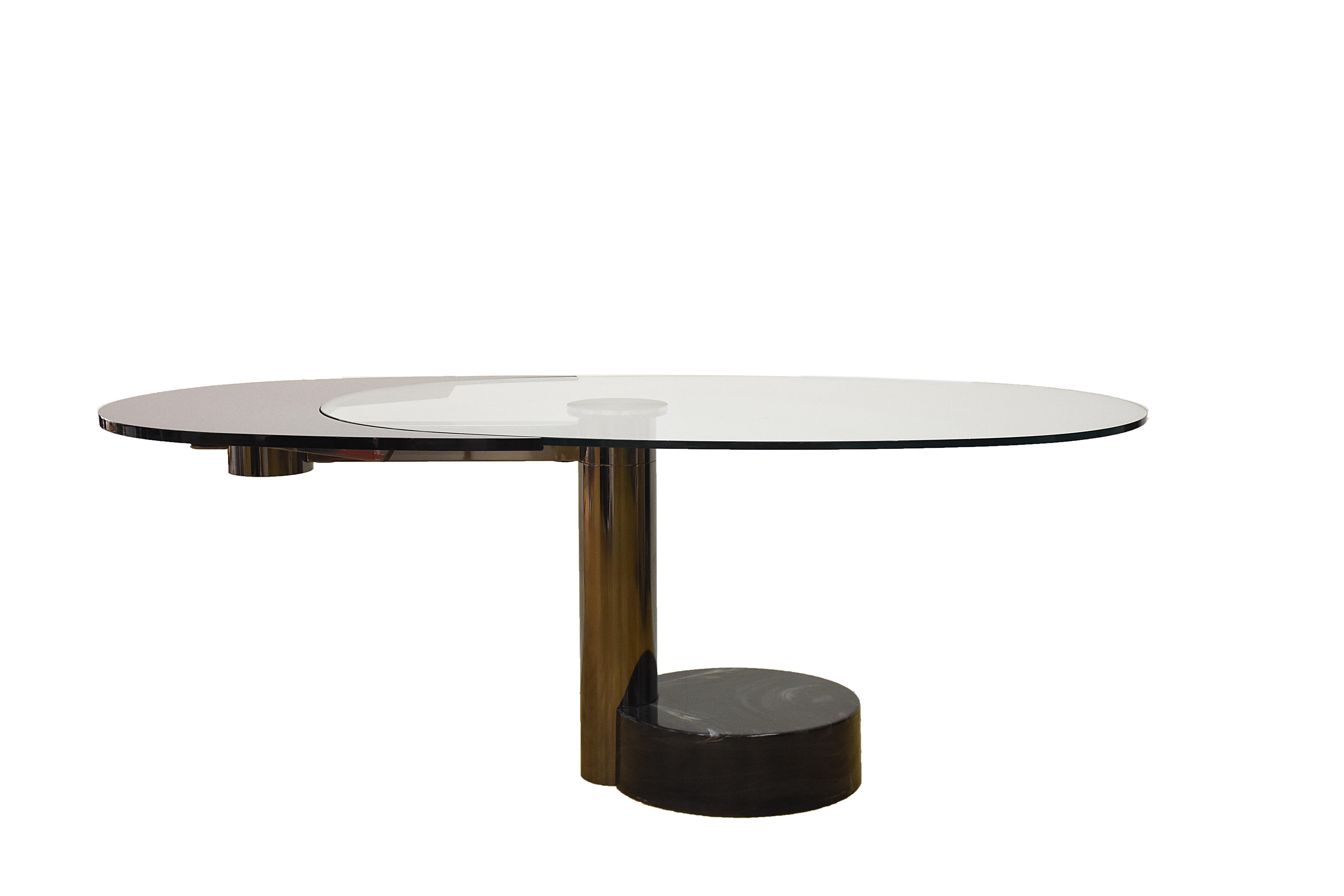 Midcentury Steel and Glass Oval Revolving Dining Table after Pierre Cardin 1960s 8