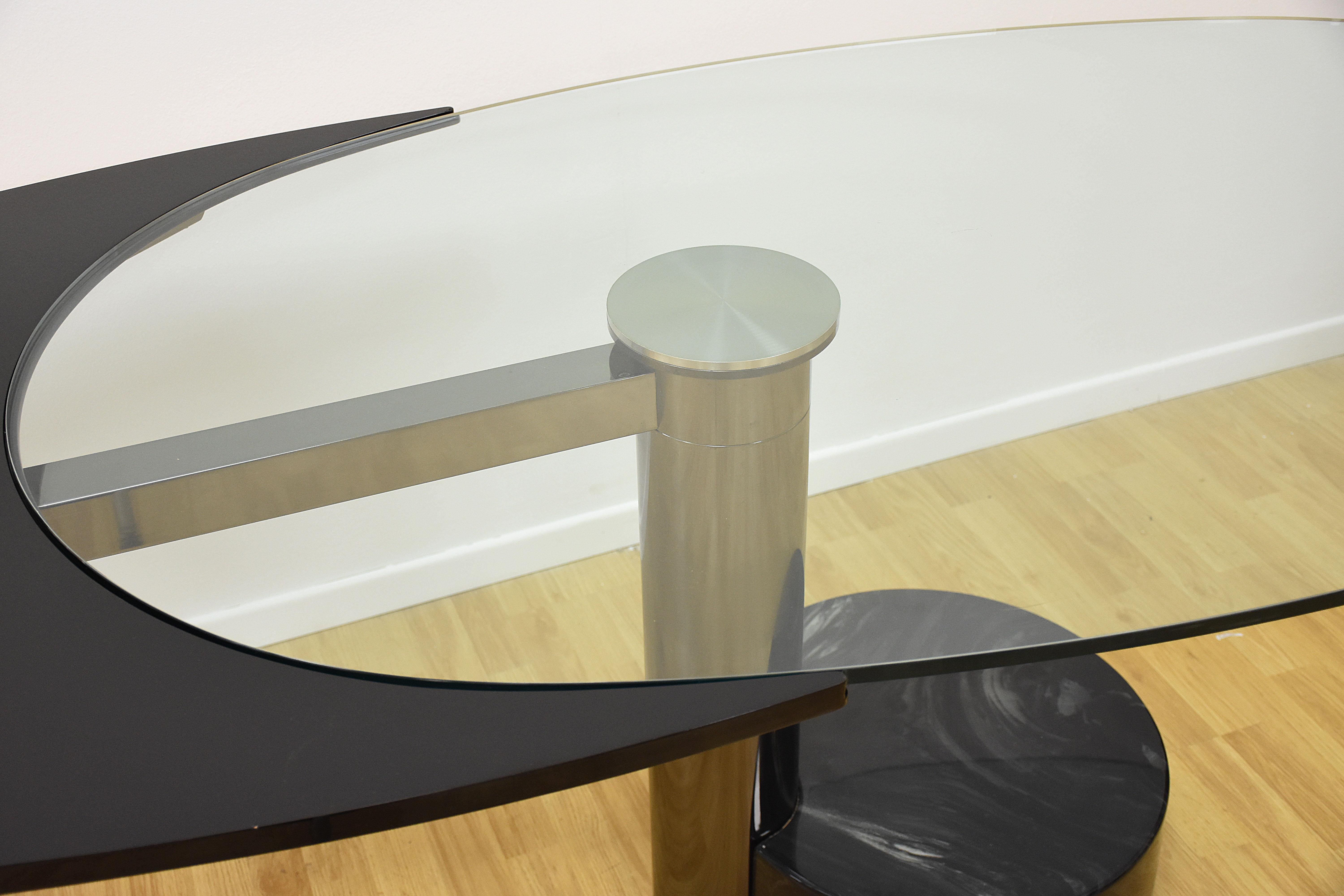Midcentury Steel and Glass Oval Revolving Dining Table after Pierre Cardin 1960s 11