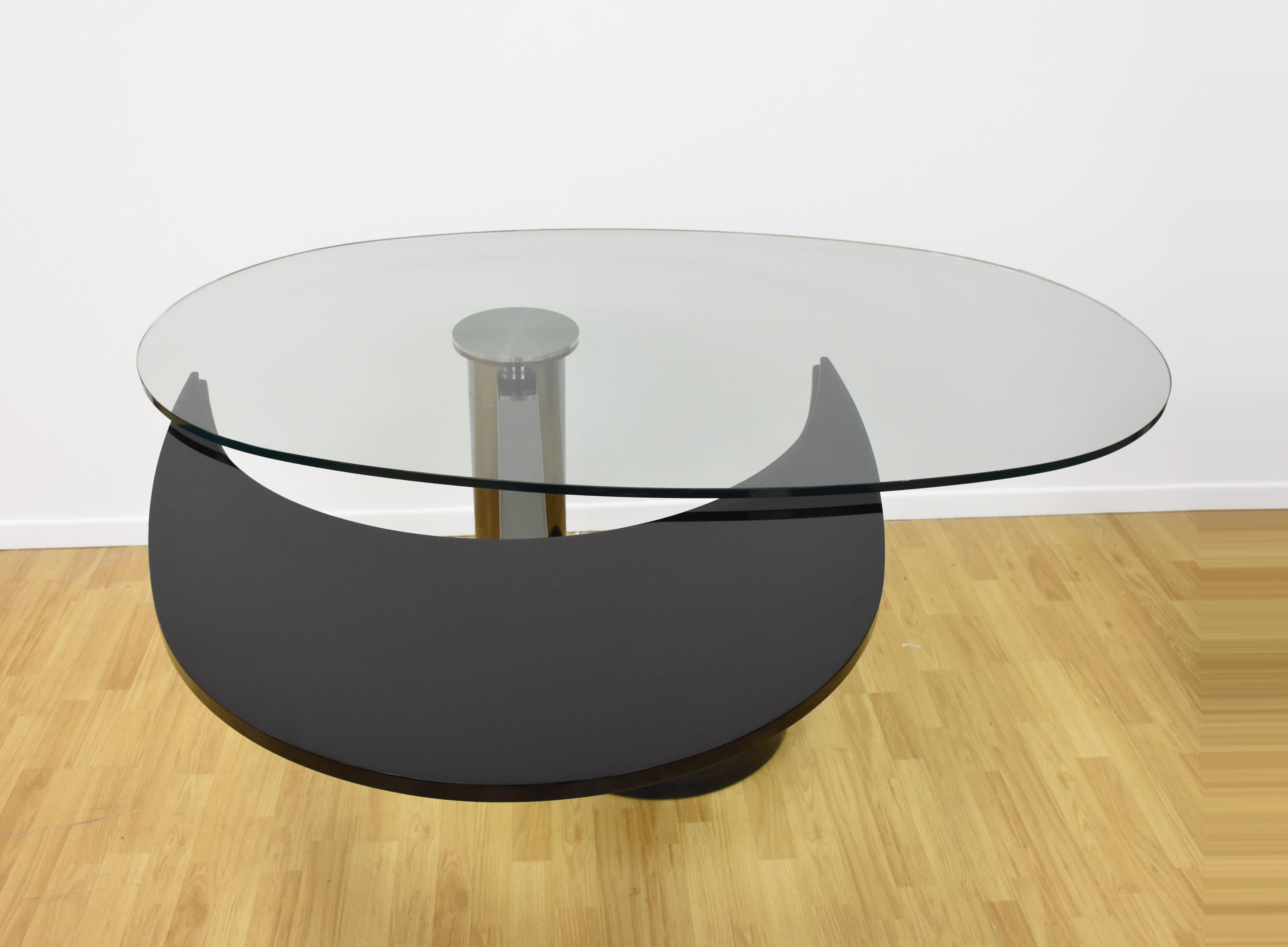 French Midcentury Steel and Glass Oval Revolving Dining Table after Pierre Cardin 1960s