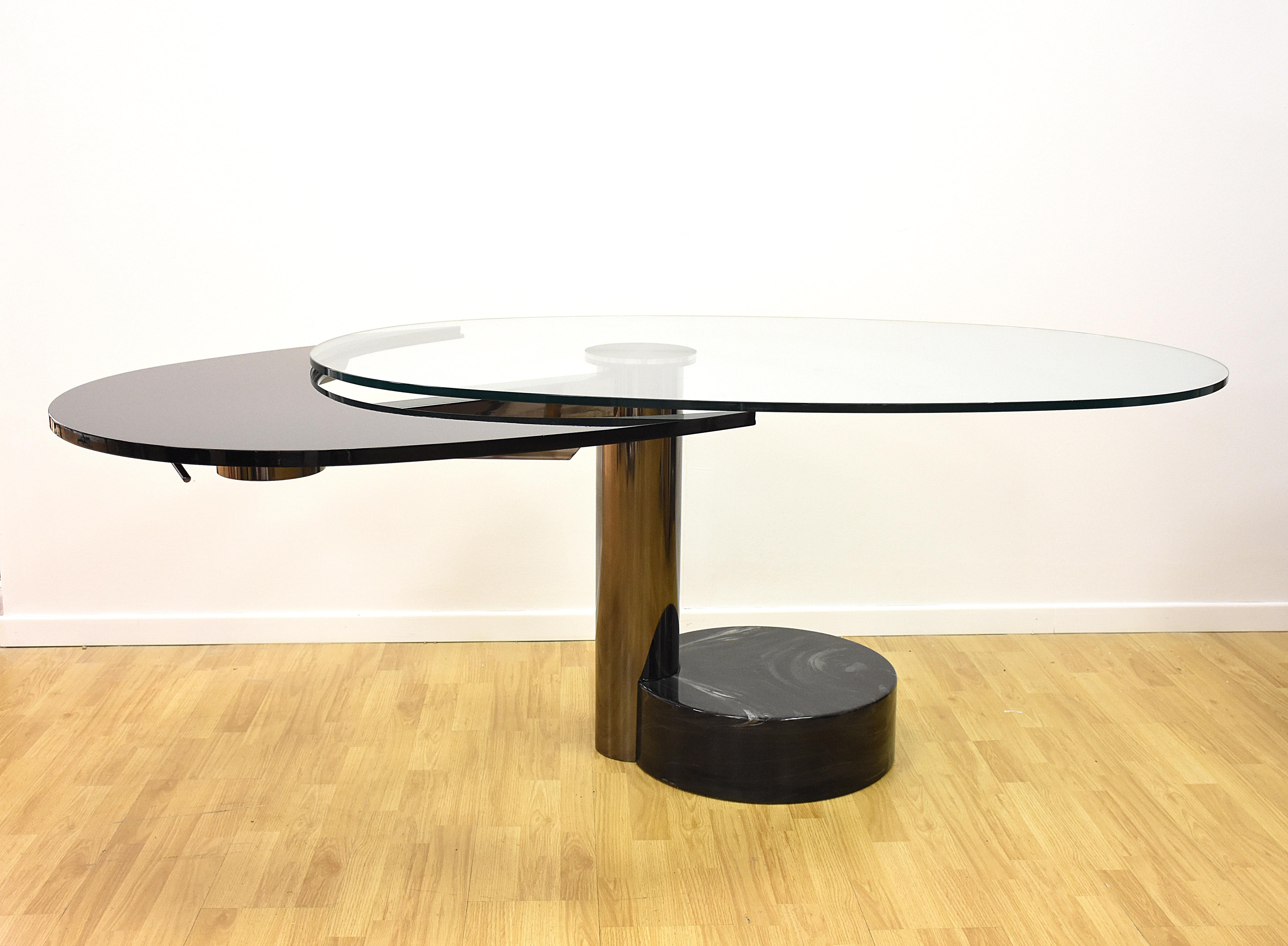 Mid-20th Century Midcentury Steel and Glass Oval Revolving Dining Table after Pierre Cardin 1960s