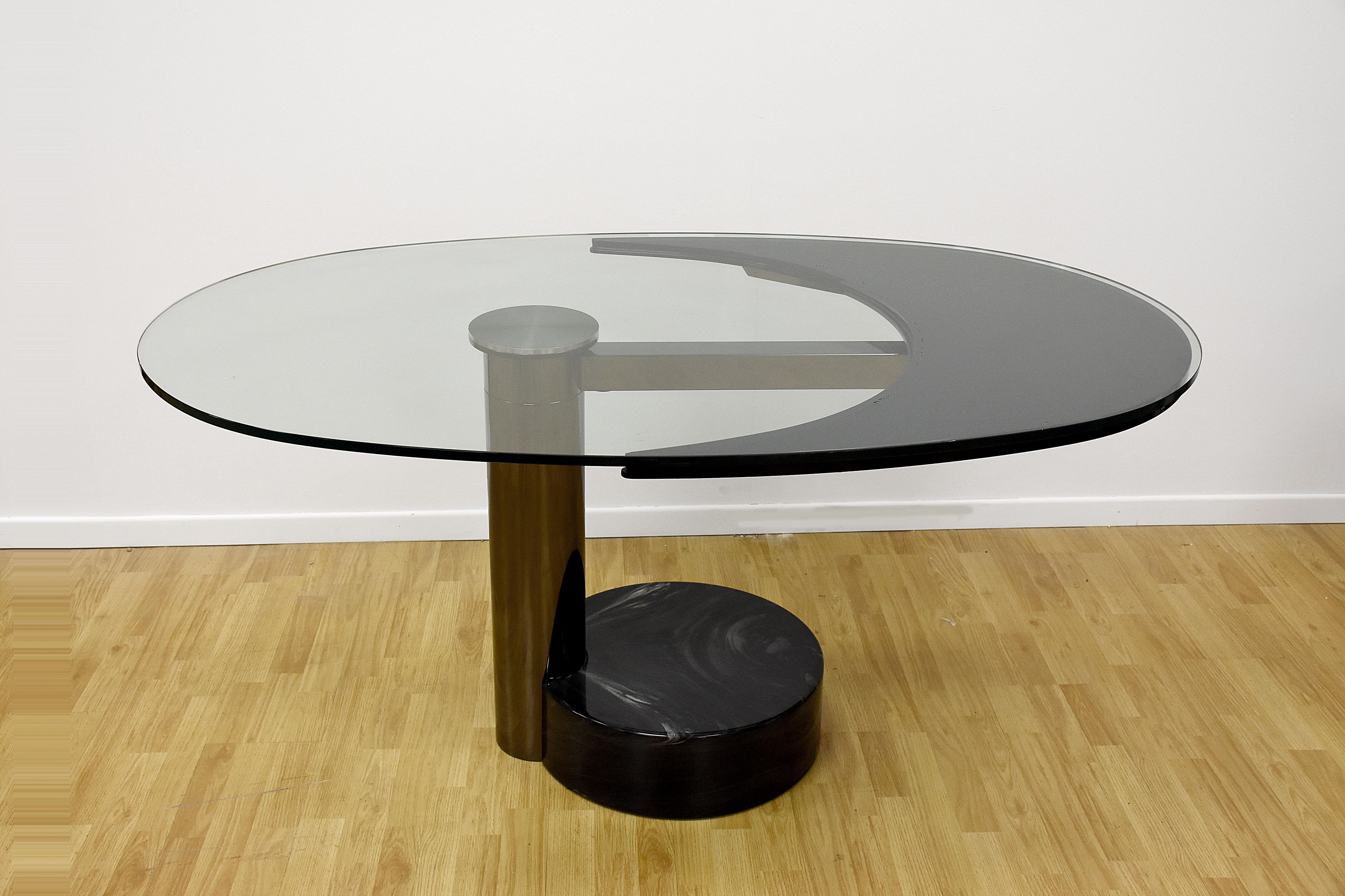 Midcentury Steel and Glass Oval Revolving Dining Table after Pierre Cardin 1960s 1