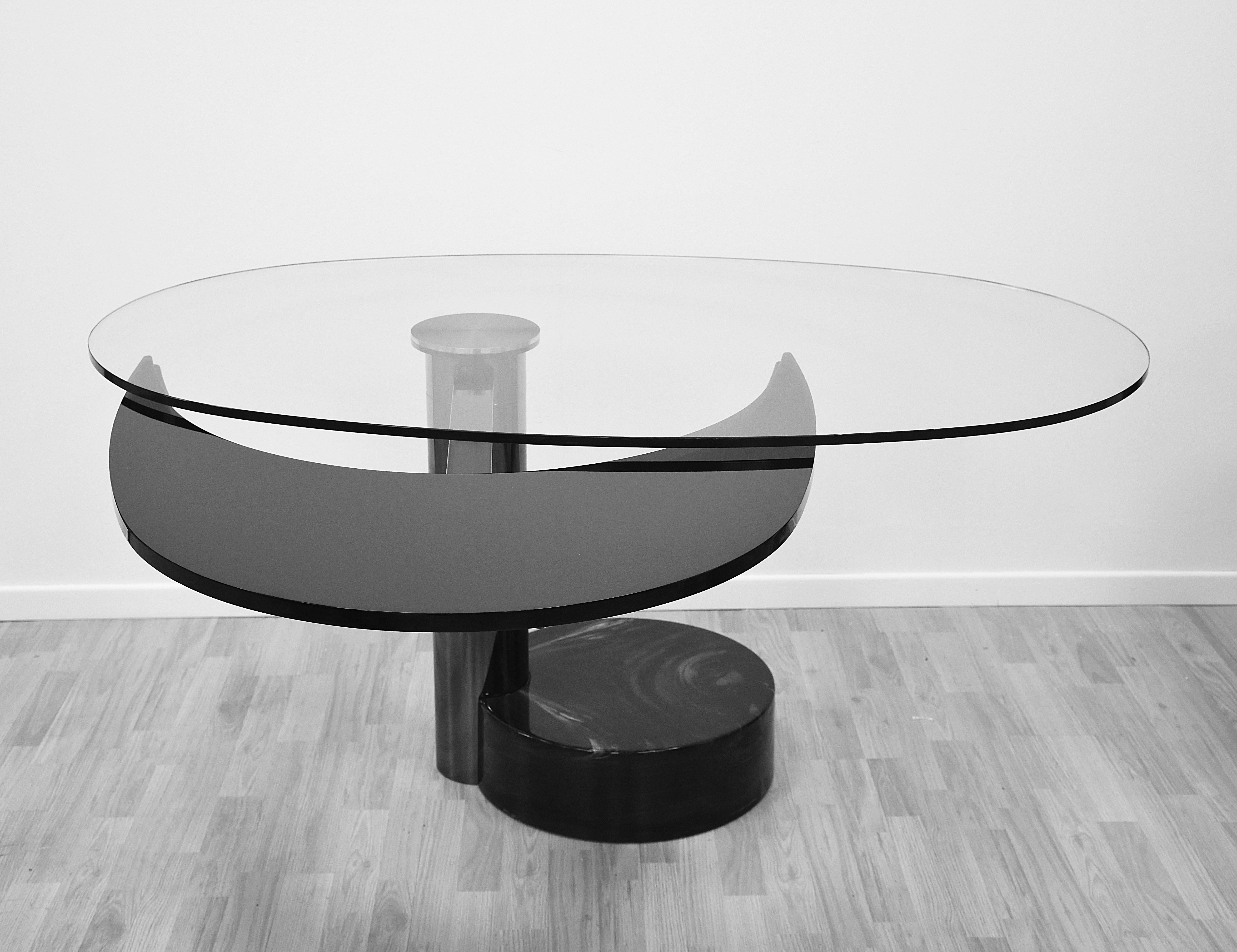 Midcentury Steel and Glass Oval Revolving Dining Table after Pierre Cardin 1960s 2
