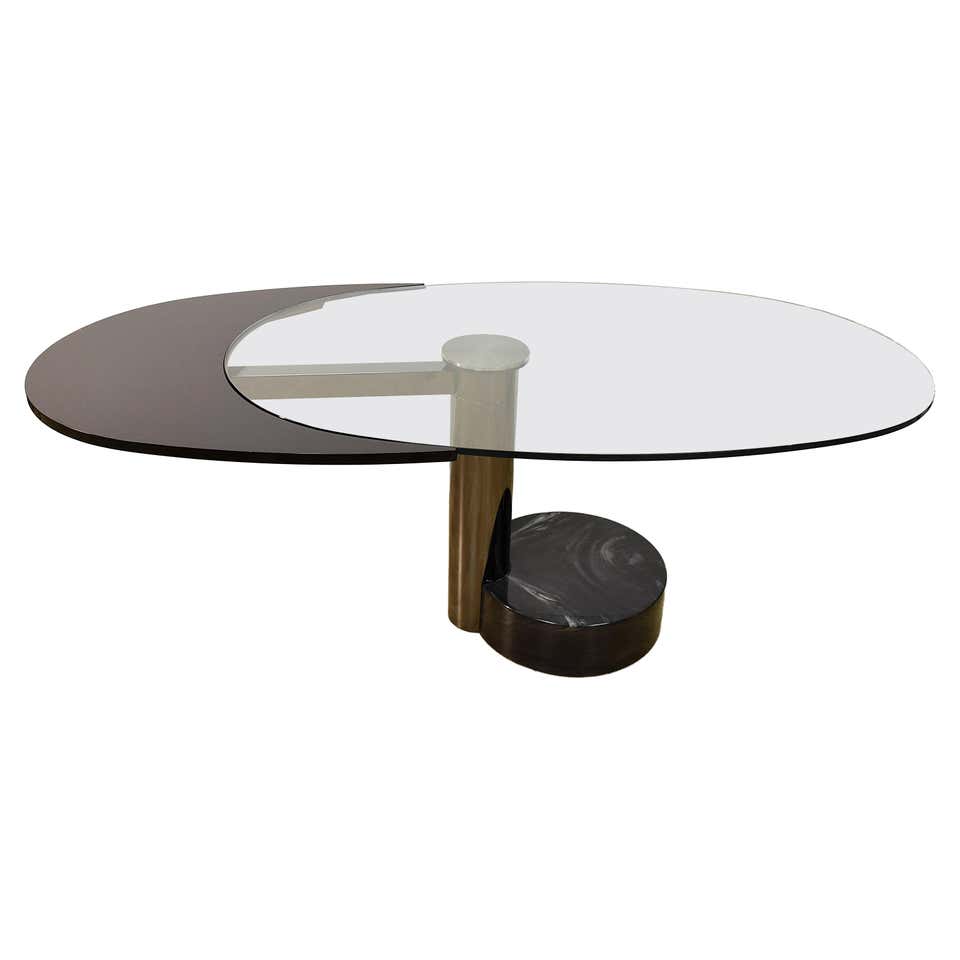 Midcentury Steel and Glass Oval Revolving Dining Table after Pierre ...