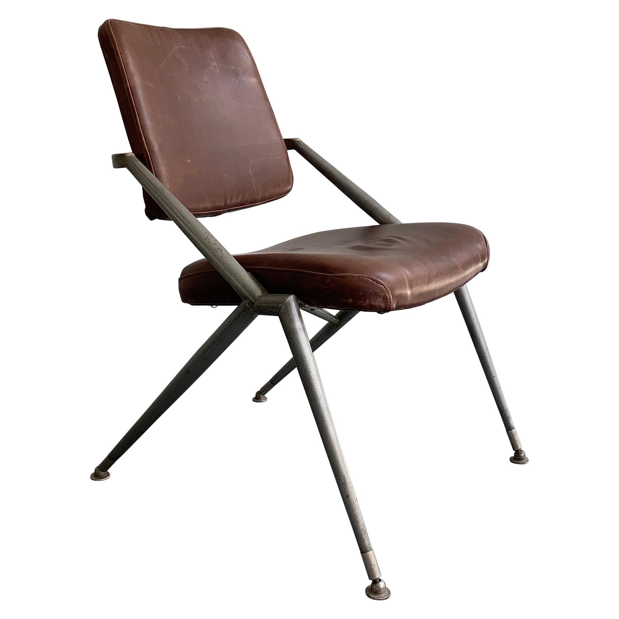 Midcentury Steel and Leather Office Chair by Cramer For Sale