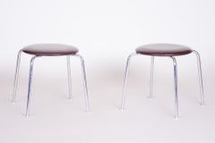 Midcentury Steel and Leatherette Stools, 1960s, Original Condition