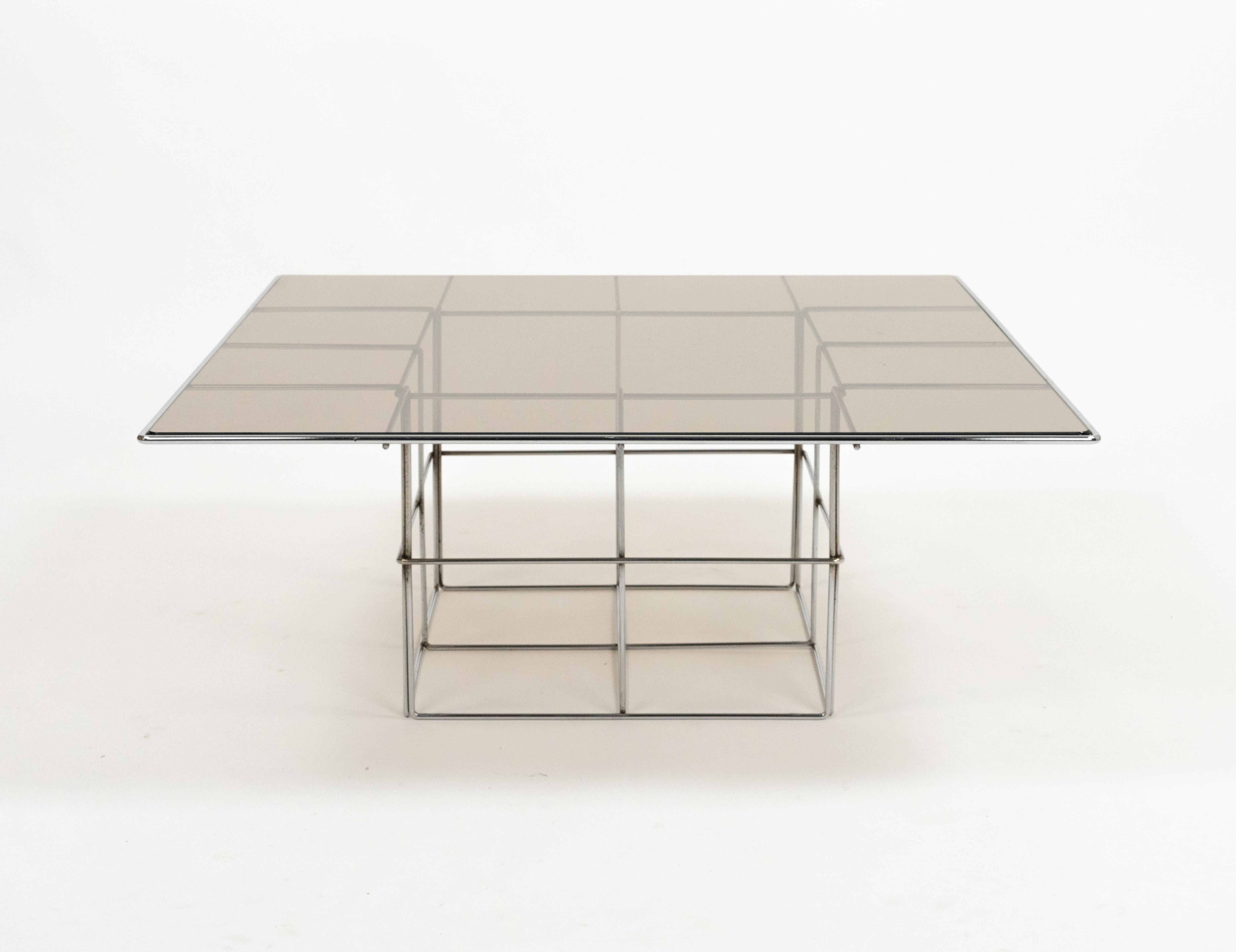 Midcentury Steel and Smoked Glass Coffee Table Verner Panton Style, Italy 1970s For Sale 3