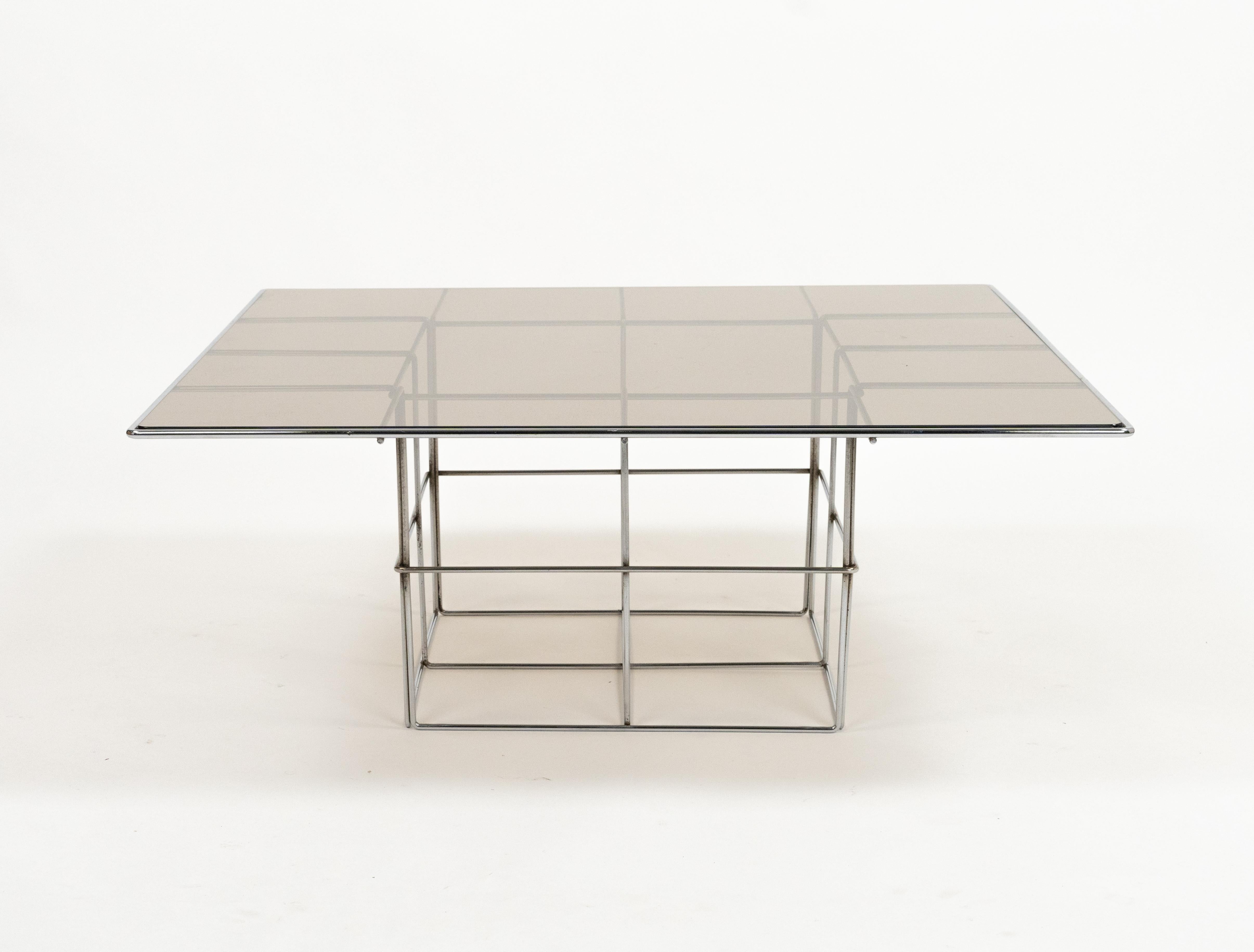 Midcentury Steel and Smoked Glass Coffee Table Verner Panton Style, Italy 1970s For Sale 4
