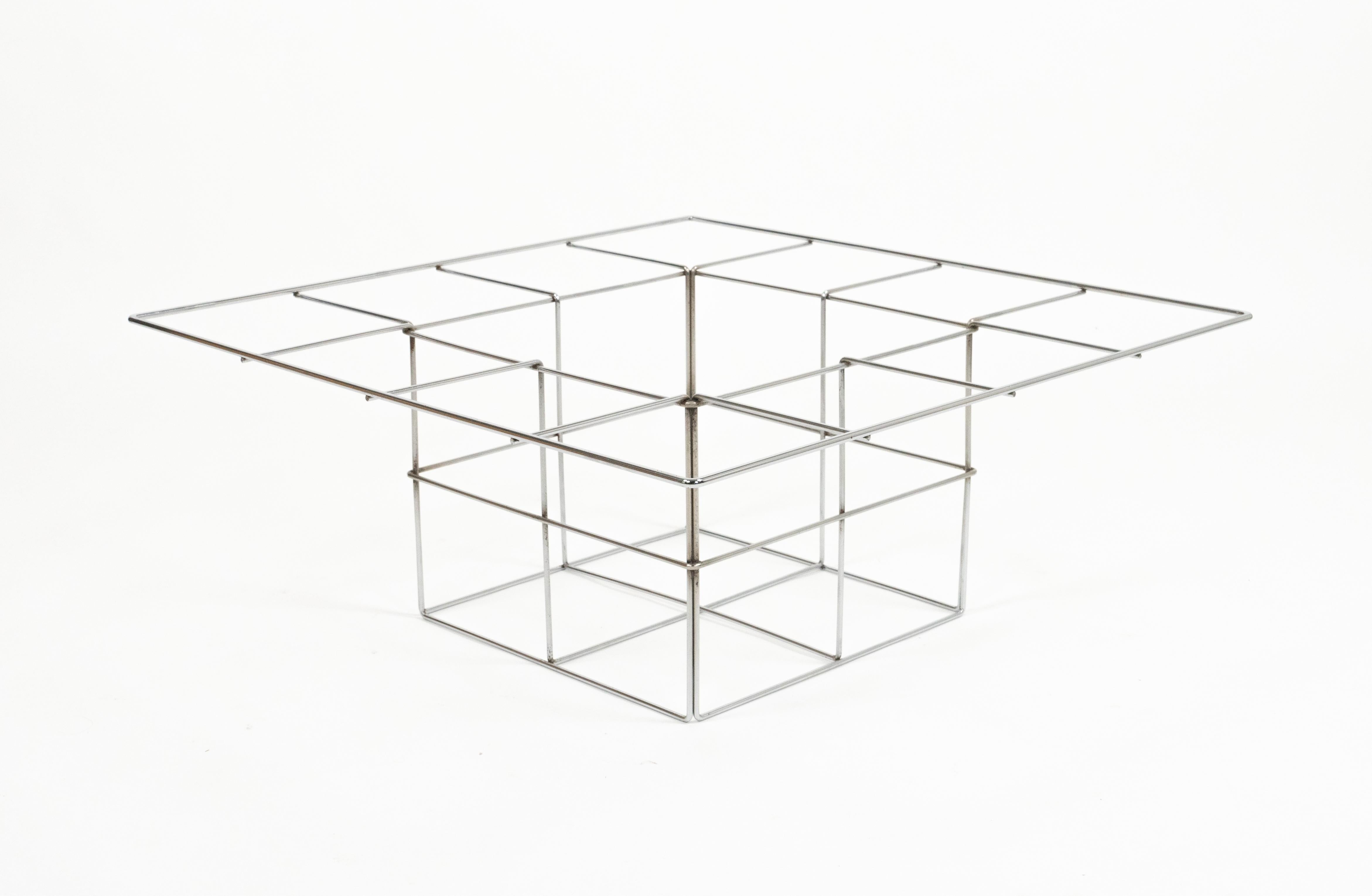 Midcentury Steel and Smoked Glass Coffee Table Verner Panton Style, Italy 1970s For Sale 6