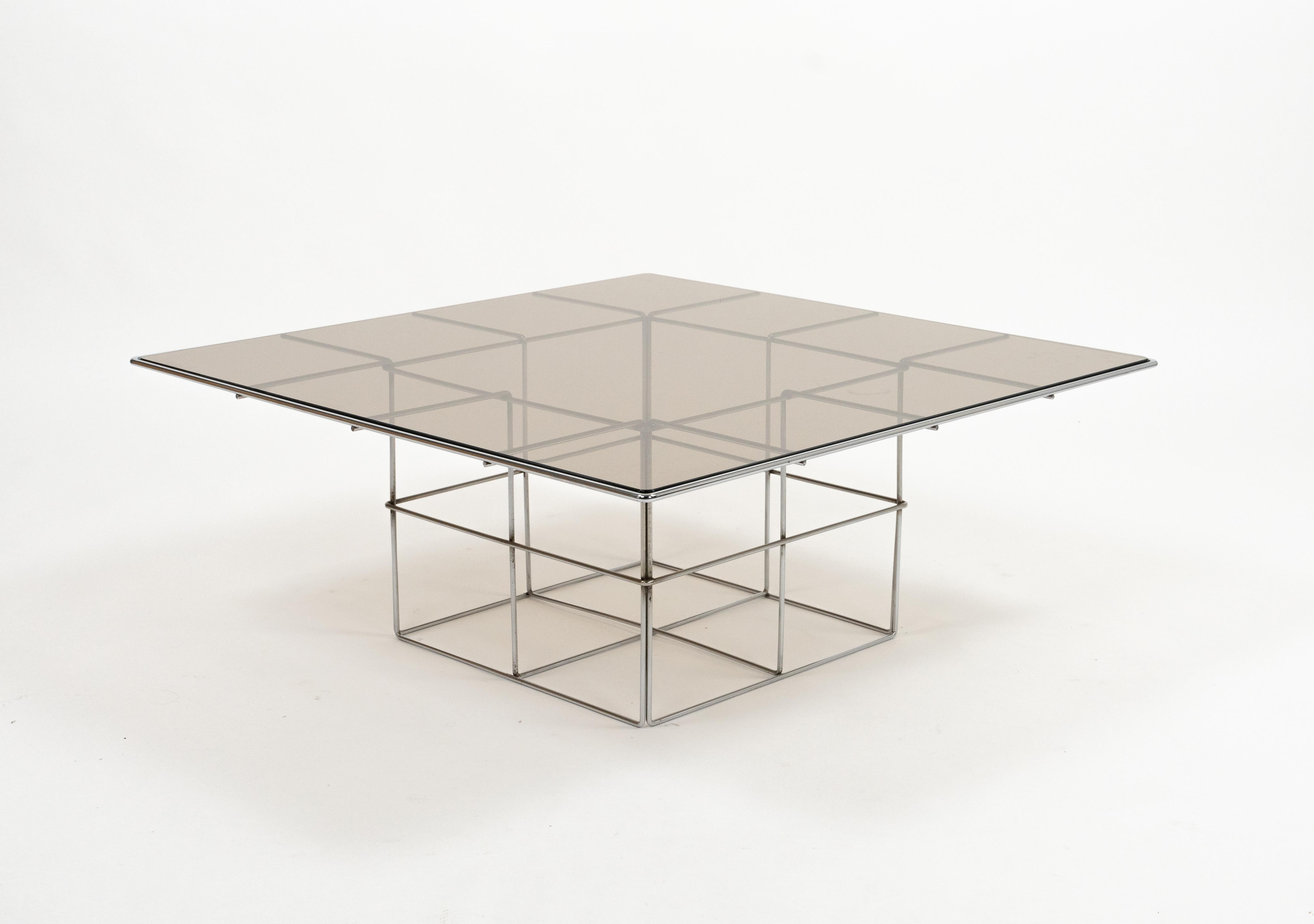 Mid-Century Modern Midcentury Steel and Smoked Glass Coffee Table Verner Panton Style, Italy 1970s For Sale