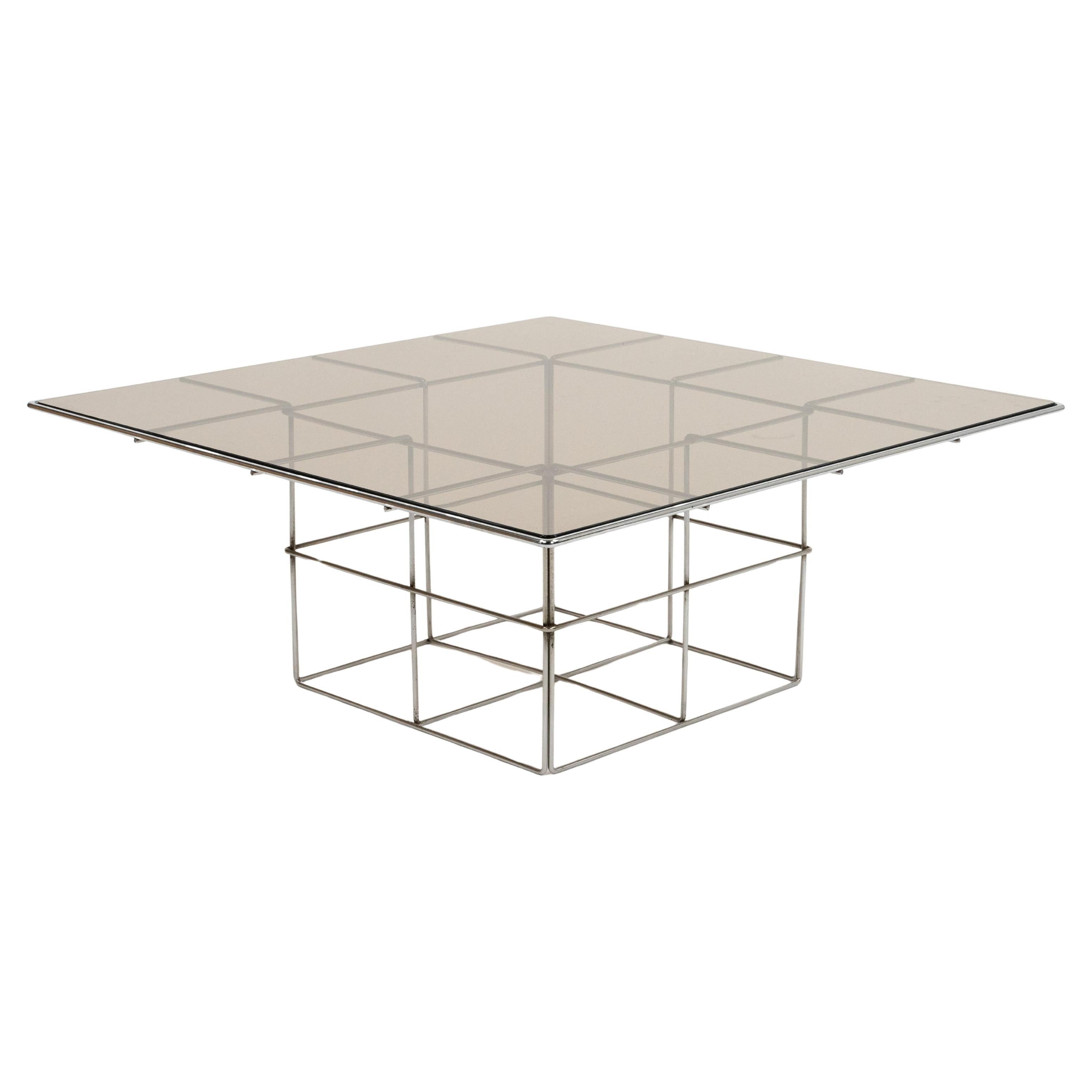 Midcentury Steel and Smoked Glass Coffee Table Verner Panton Style, Italy 1970s For Sale