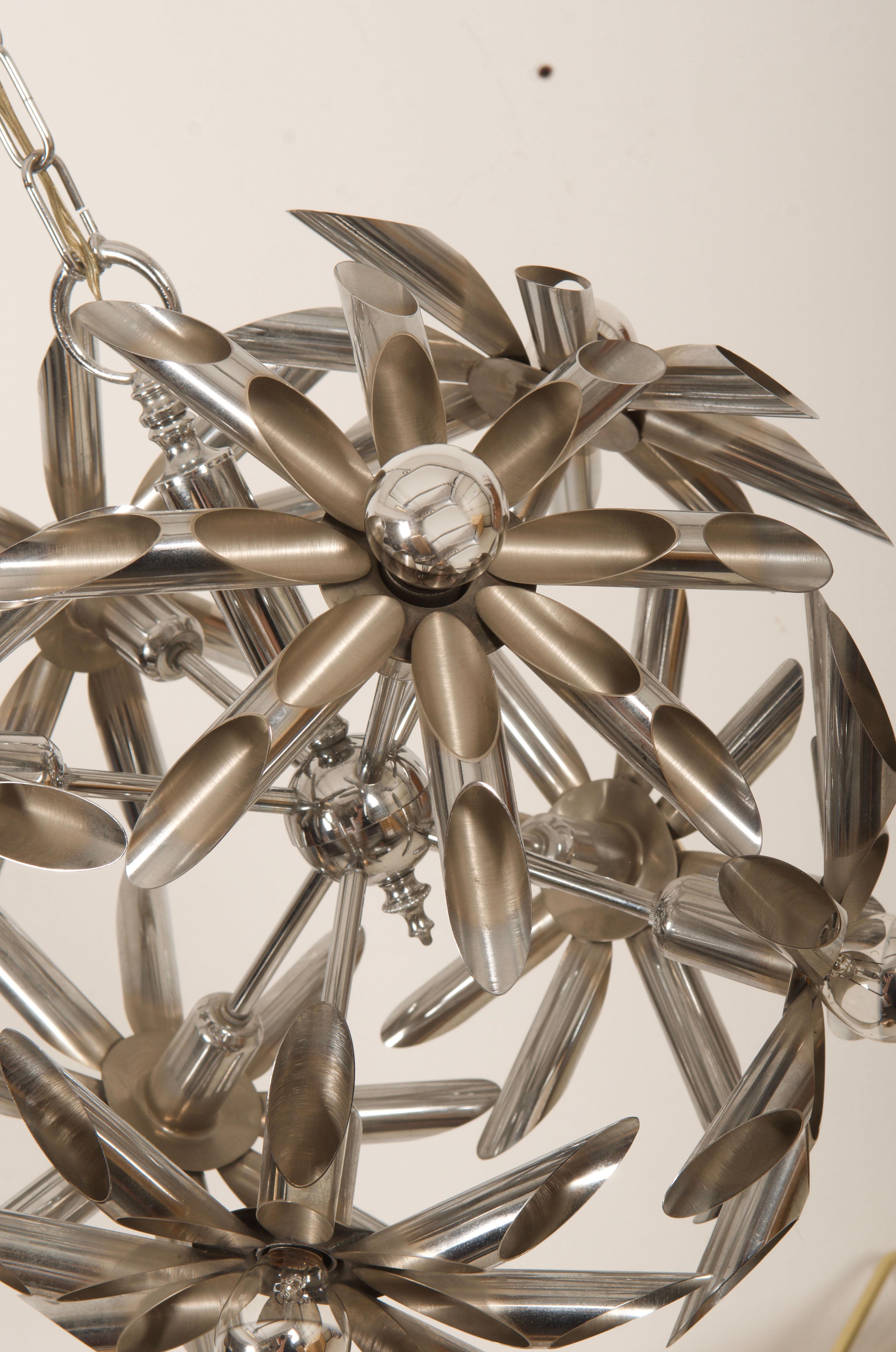 Midcentury Steel Blossoms Chandelier For Sale 3