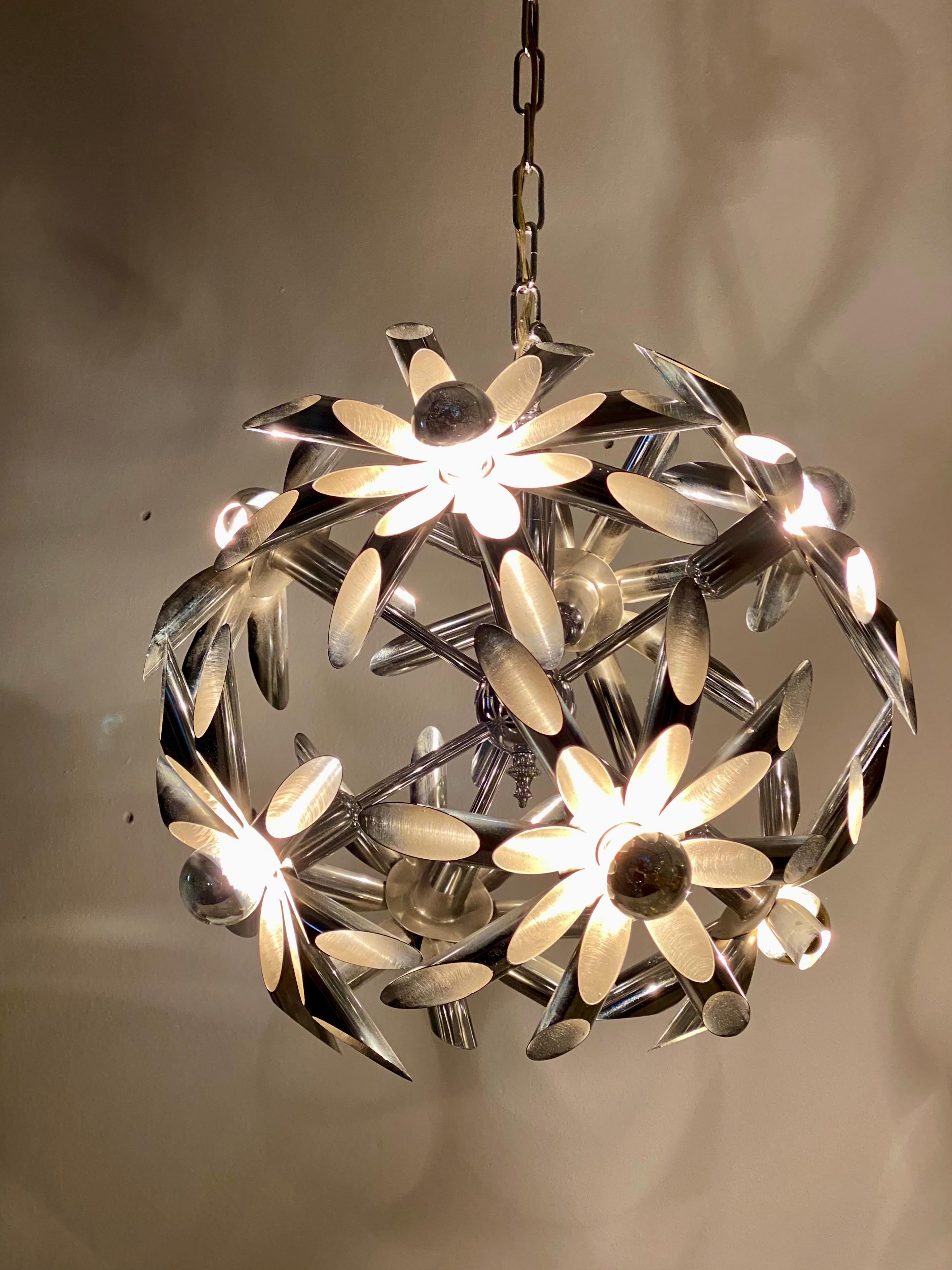 Midcentury Steel Blossoms Chandelier For Sale 7