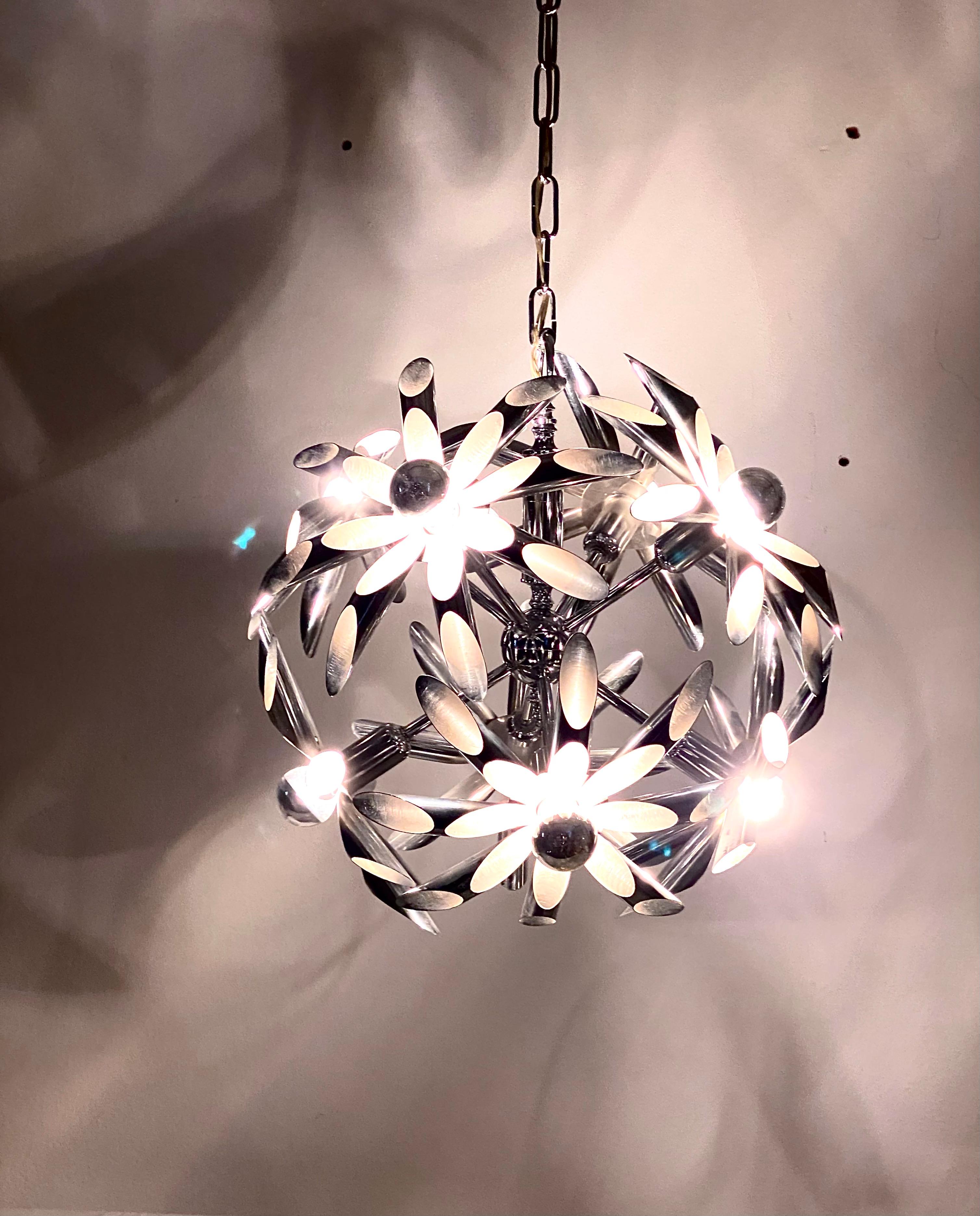 Midcentury Steel Blossoms Chandelier For Sale 10