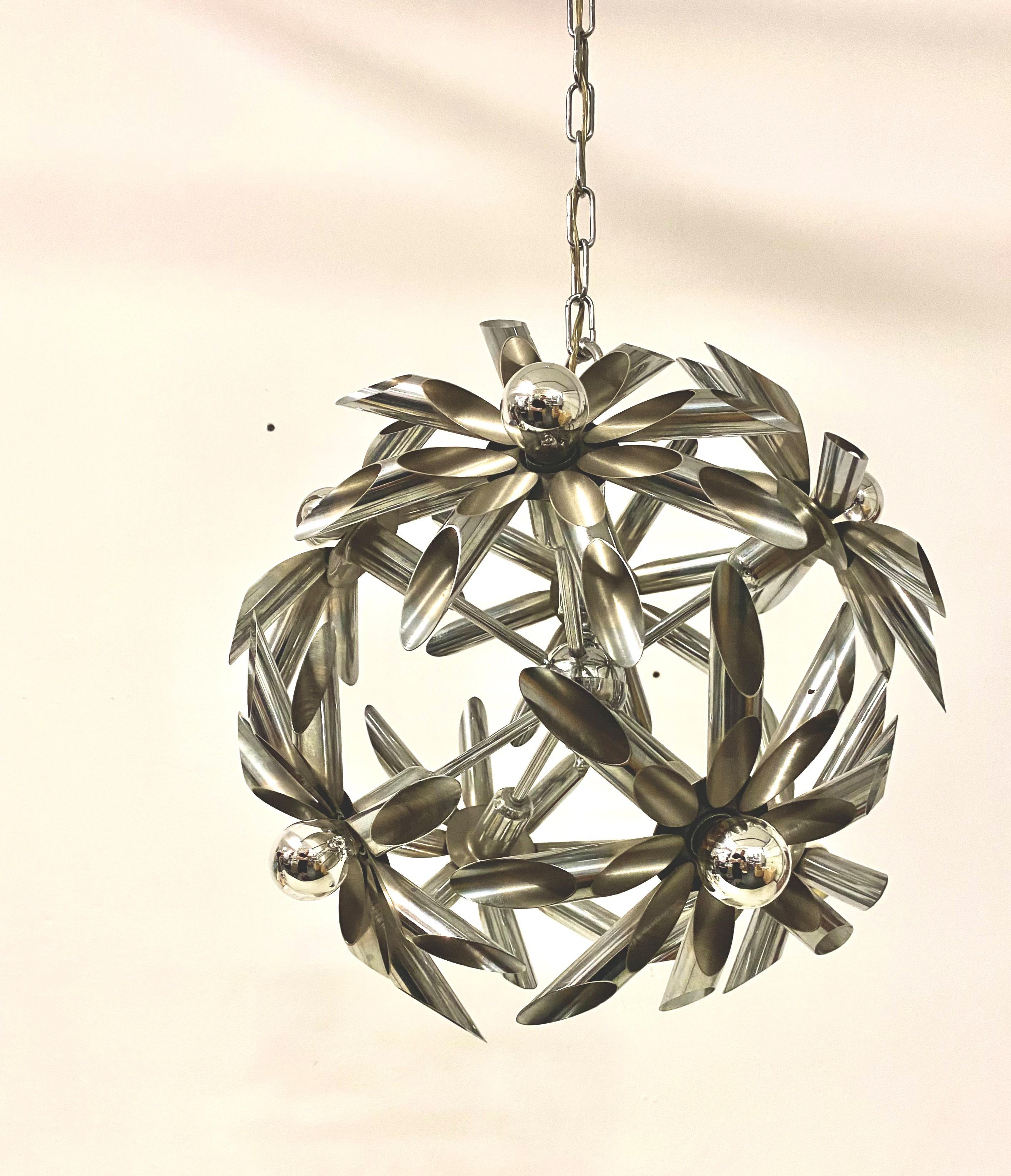 Midcentury Steel Blossoms Chandelier For Sale 11