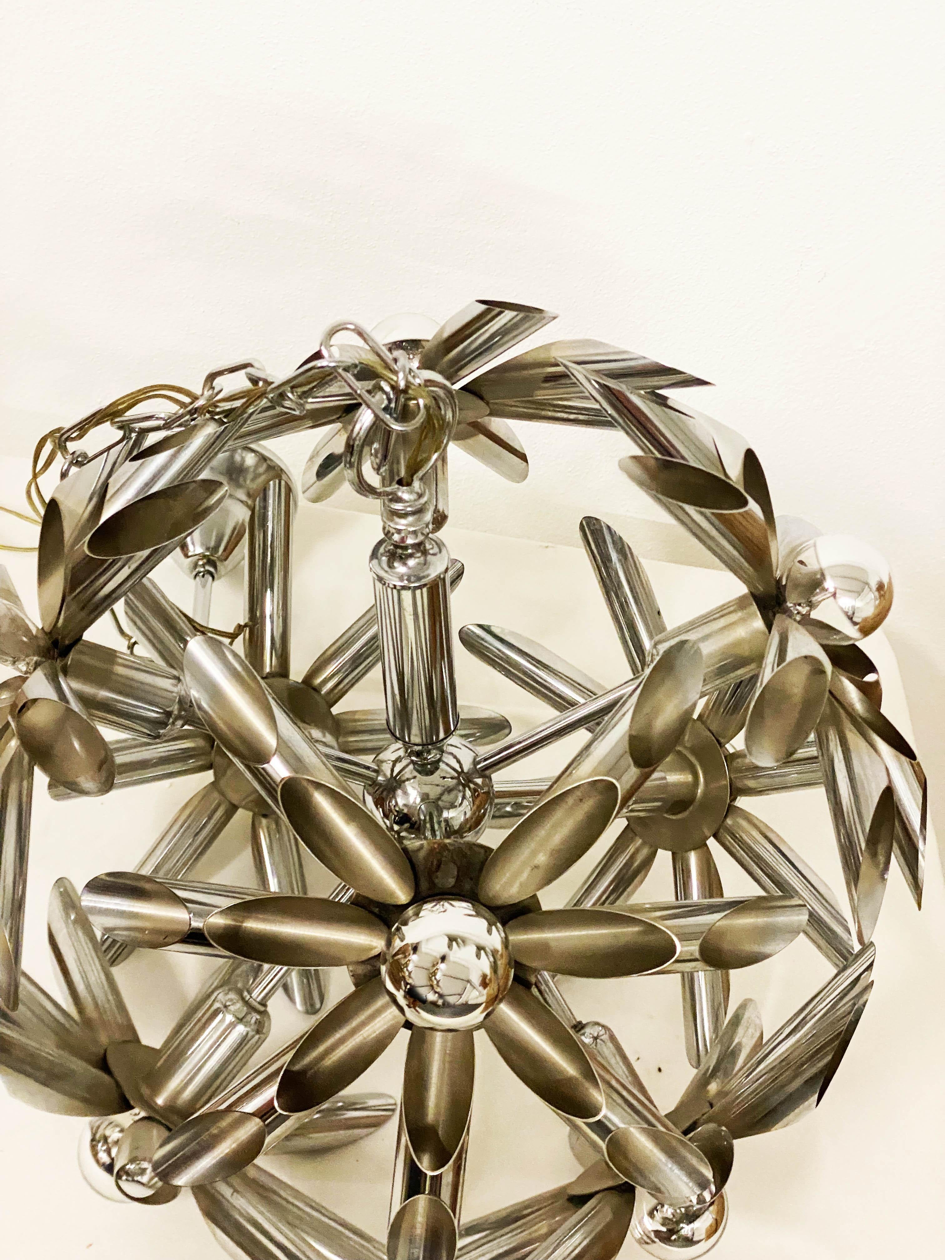 Midcentury Steel Blossoms Chandelier For Sale 13