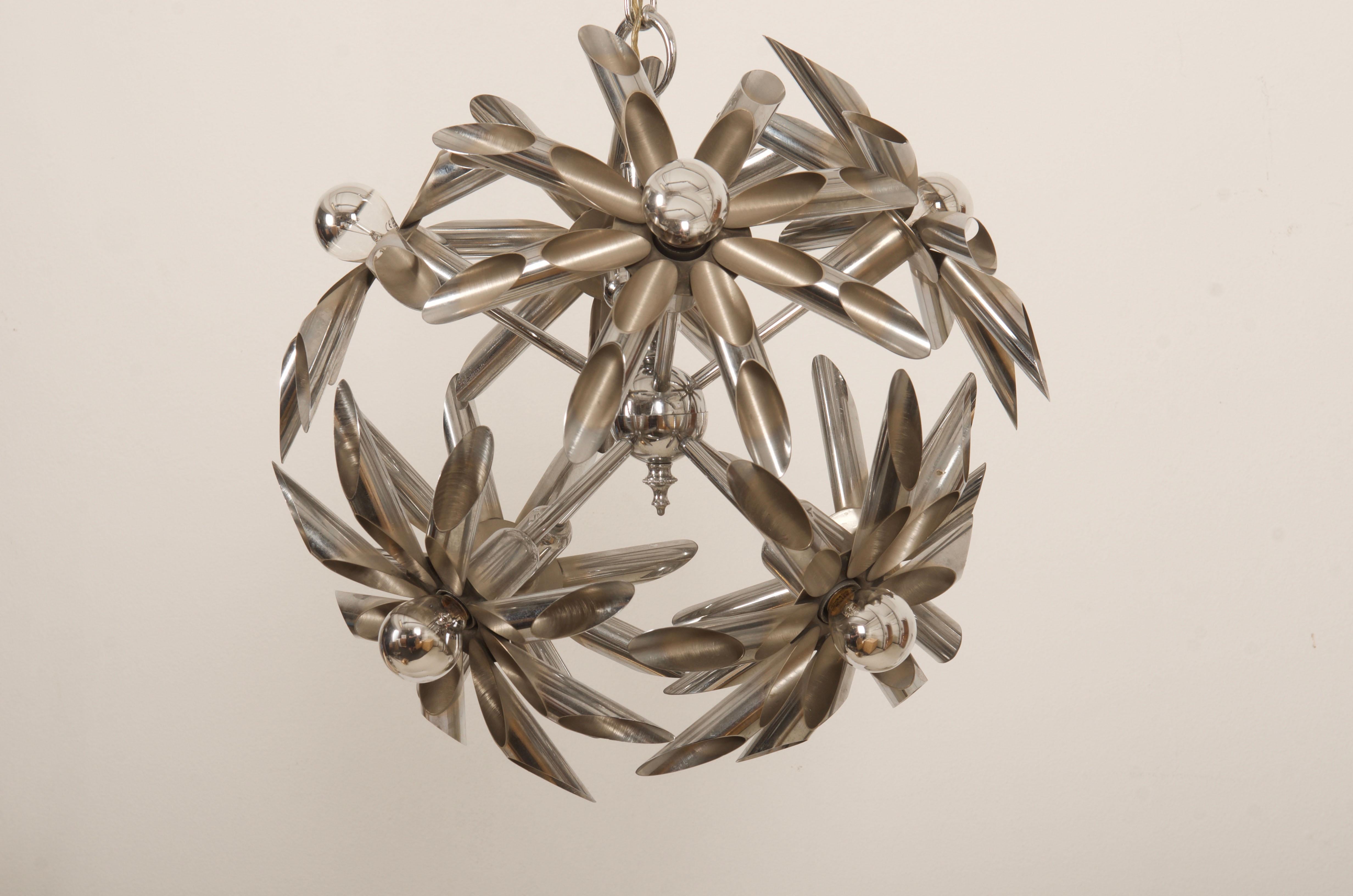 Stainless Steel Midcentury Steel Blossoms Chandelier For Sale