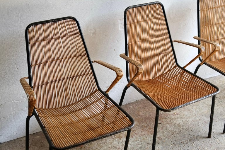 Midcentury Steel and Wicker Chairs For Sale at 1stDibs