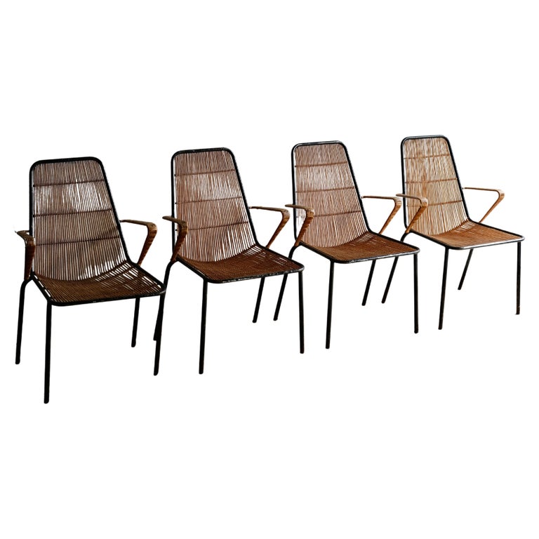 Midcentury Steel and Wicker Chairs For Sale at 1stDibs