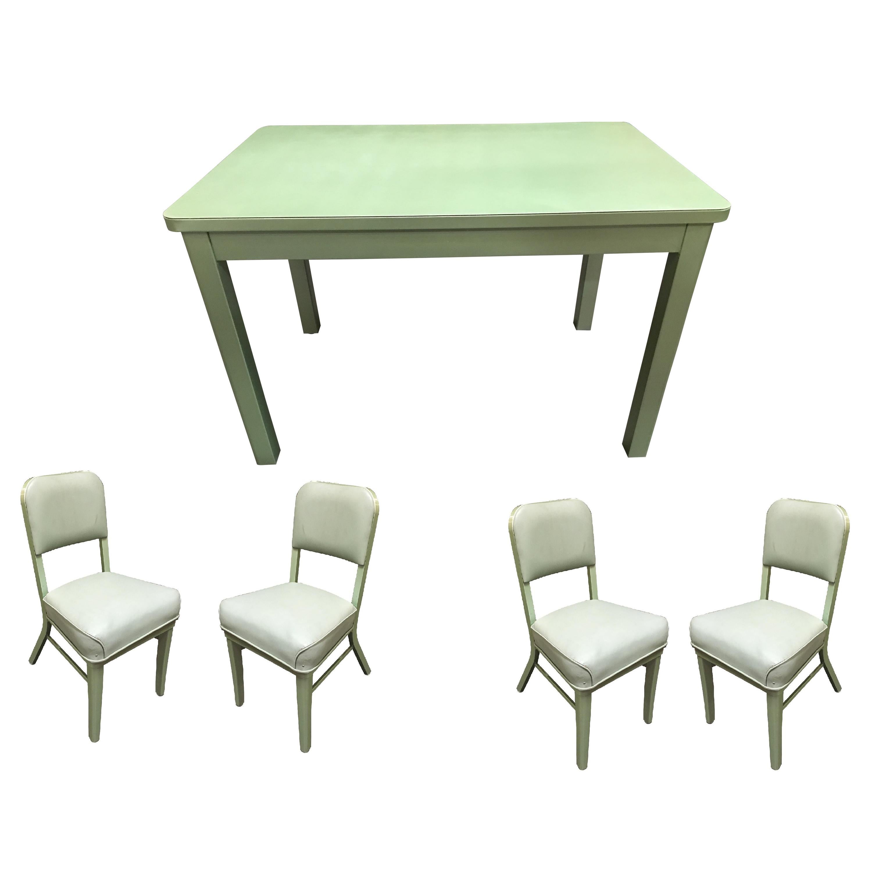 Midcentury Steelcase Tanker Dining Table and Chairs Set