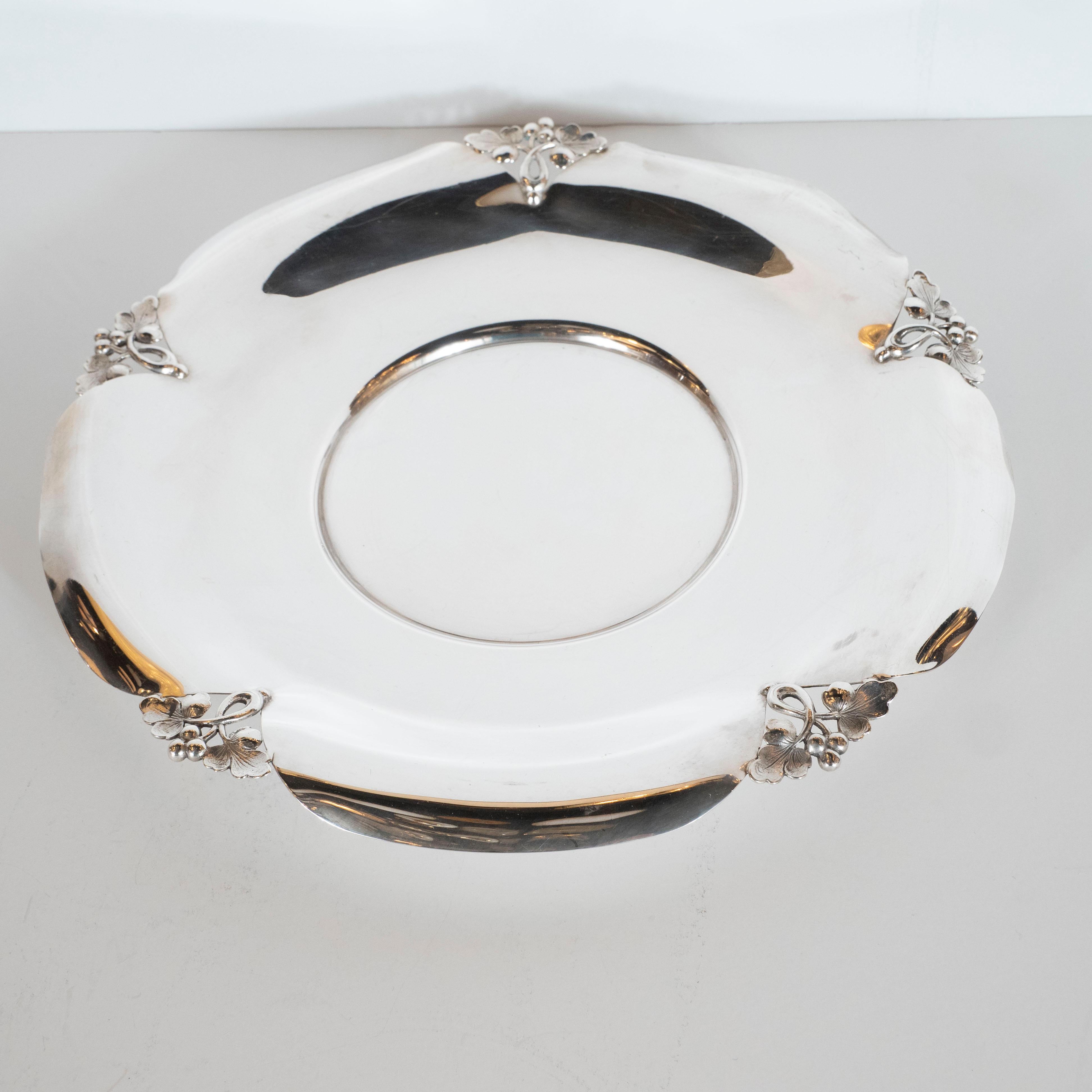 Mid-20th Century Midcentury Sterling Silver Decorative Dish with Foliate Tray by J.E. Caldwell Co For Sale