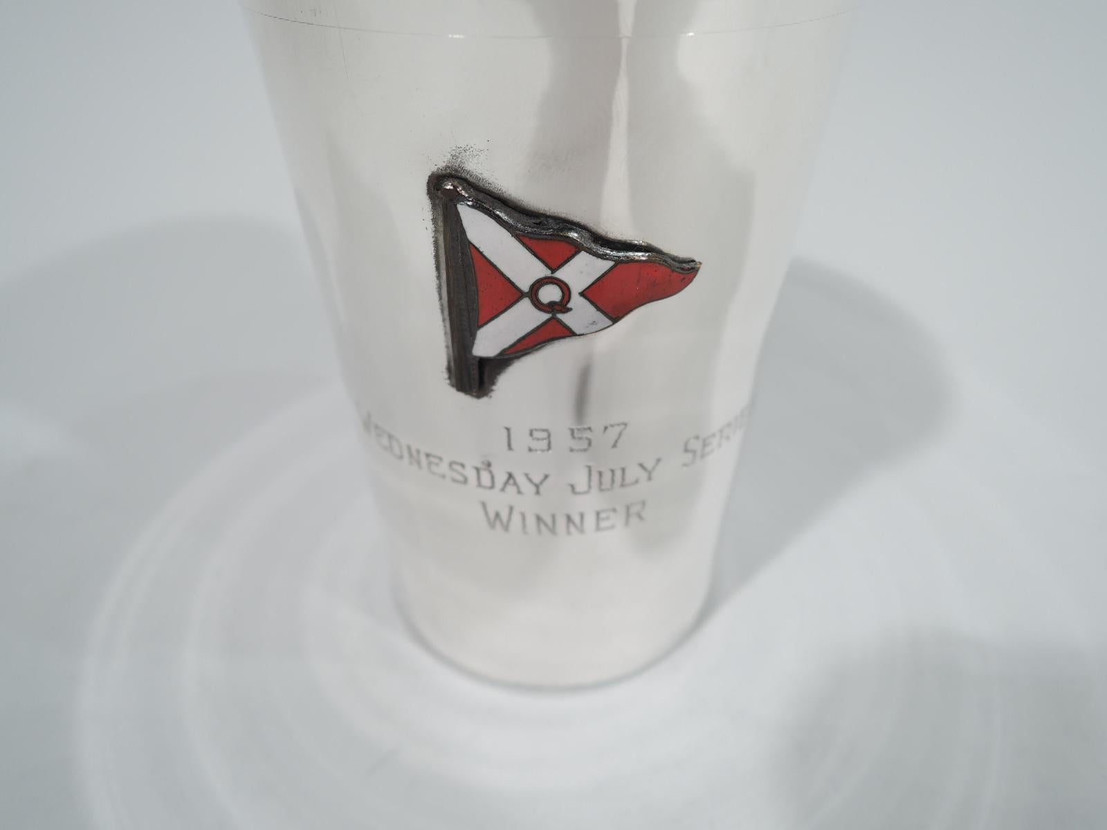 Mid-Century Modern Midcentury Sterling Silver Sailing Trophy Tumbler with Enamel Pennant