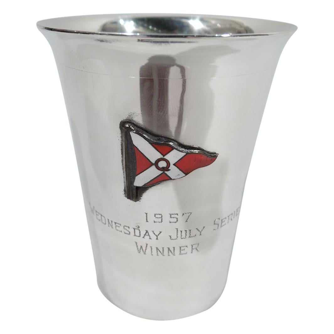 Midcentury Sterling Silver Sailing Trophy Tumbler with Enamel Pennant
