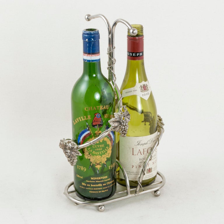 Midcentury Sterling Silver Wine Bottle Holder or Presentation Piece with Grapes at 1stDibs