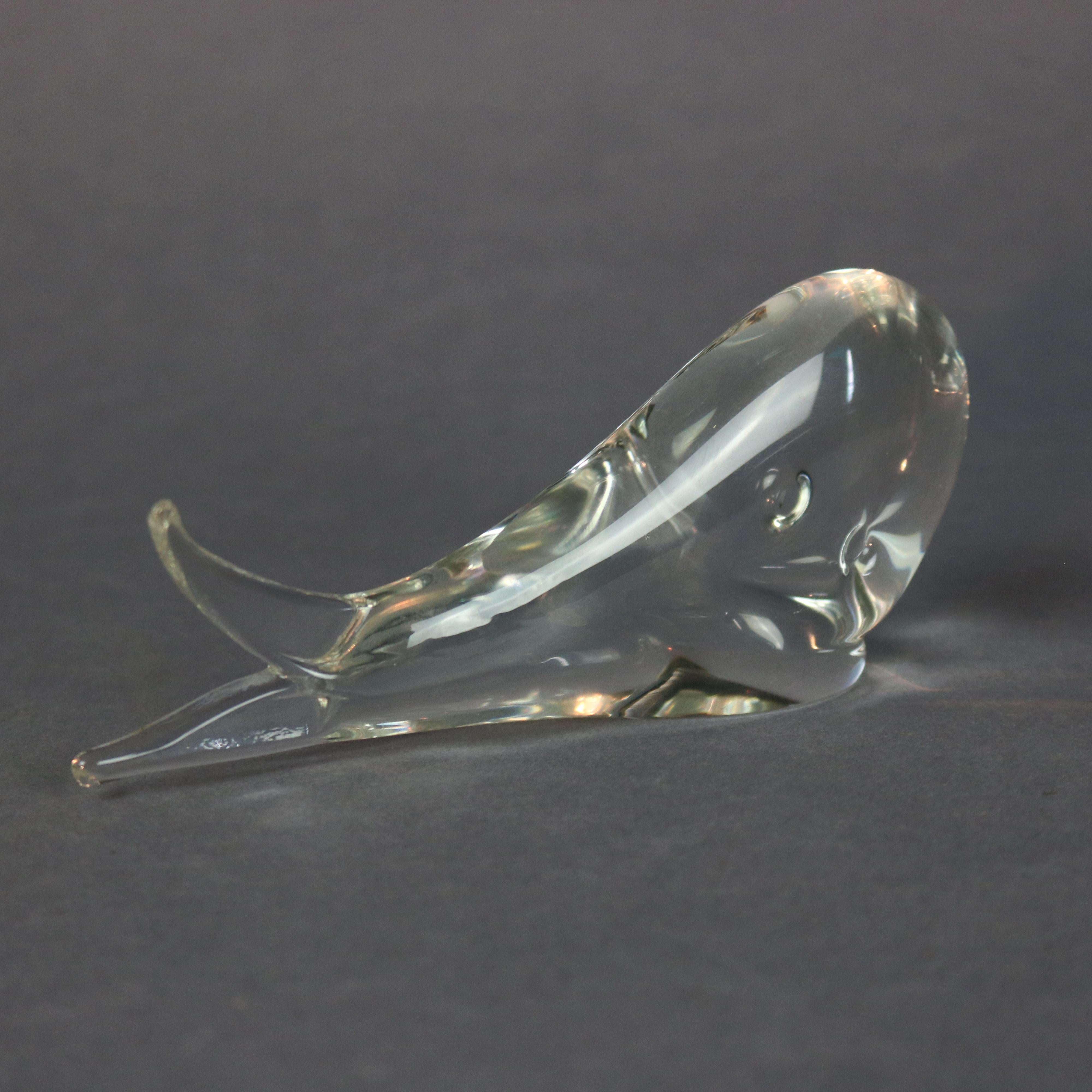 American Midcentury Steuben Crystal Whale Sculptural Paperweight, 20th Century