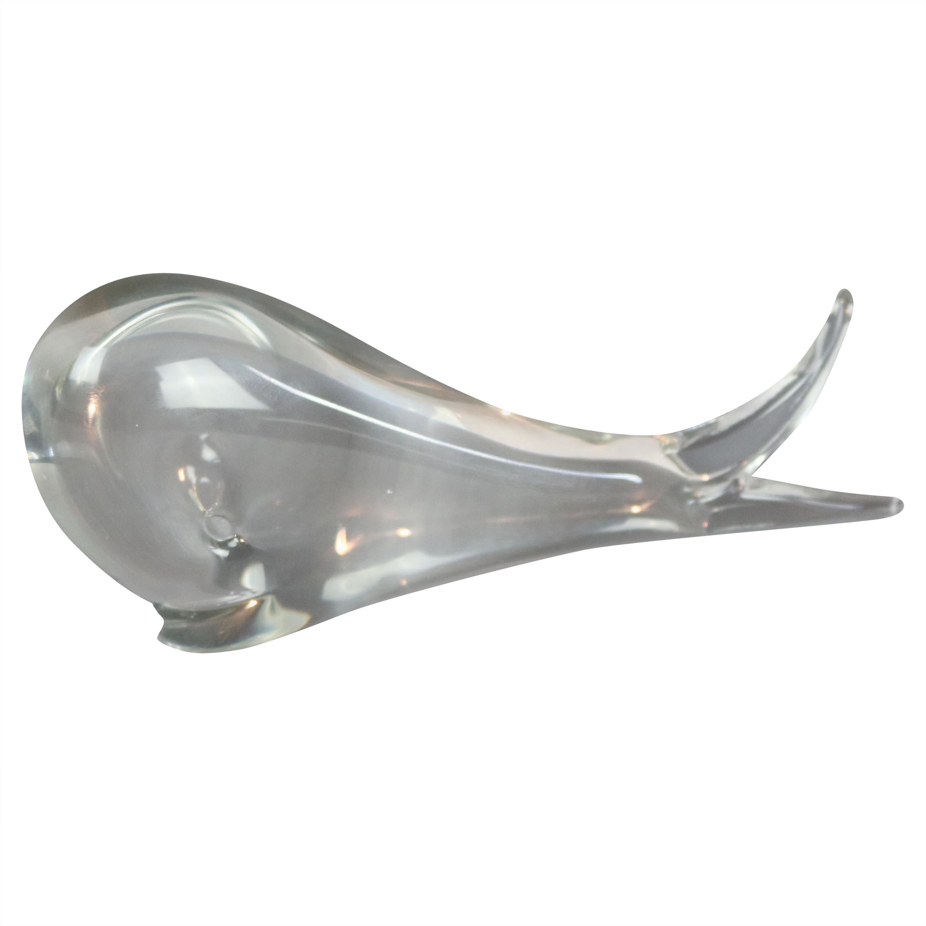 Midcentury Steuben Crystal Whale Sculptural Paperweight, 20th Century