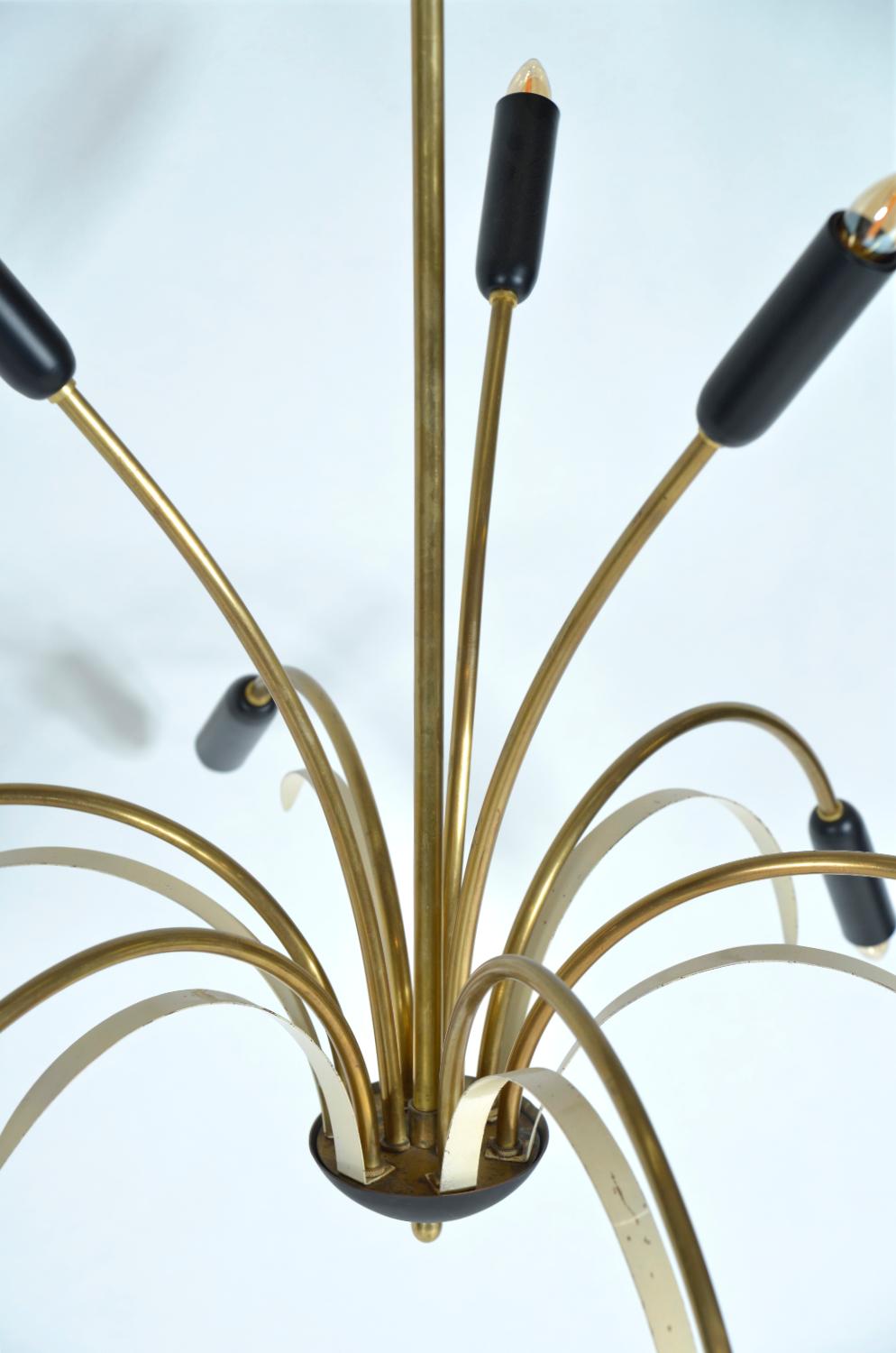 Midcentury Stilnovo 9-Arm Italian Spider Pendant Light Brass Copper Sputnik 1950 For Sale 4
