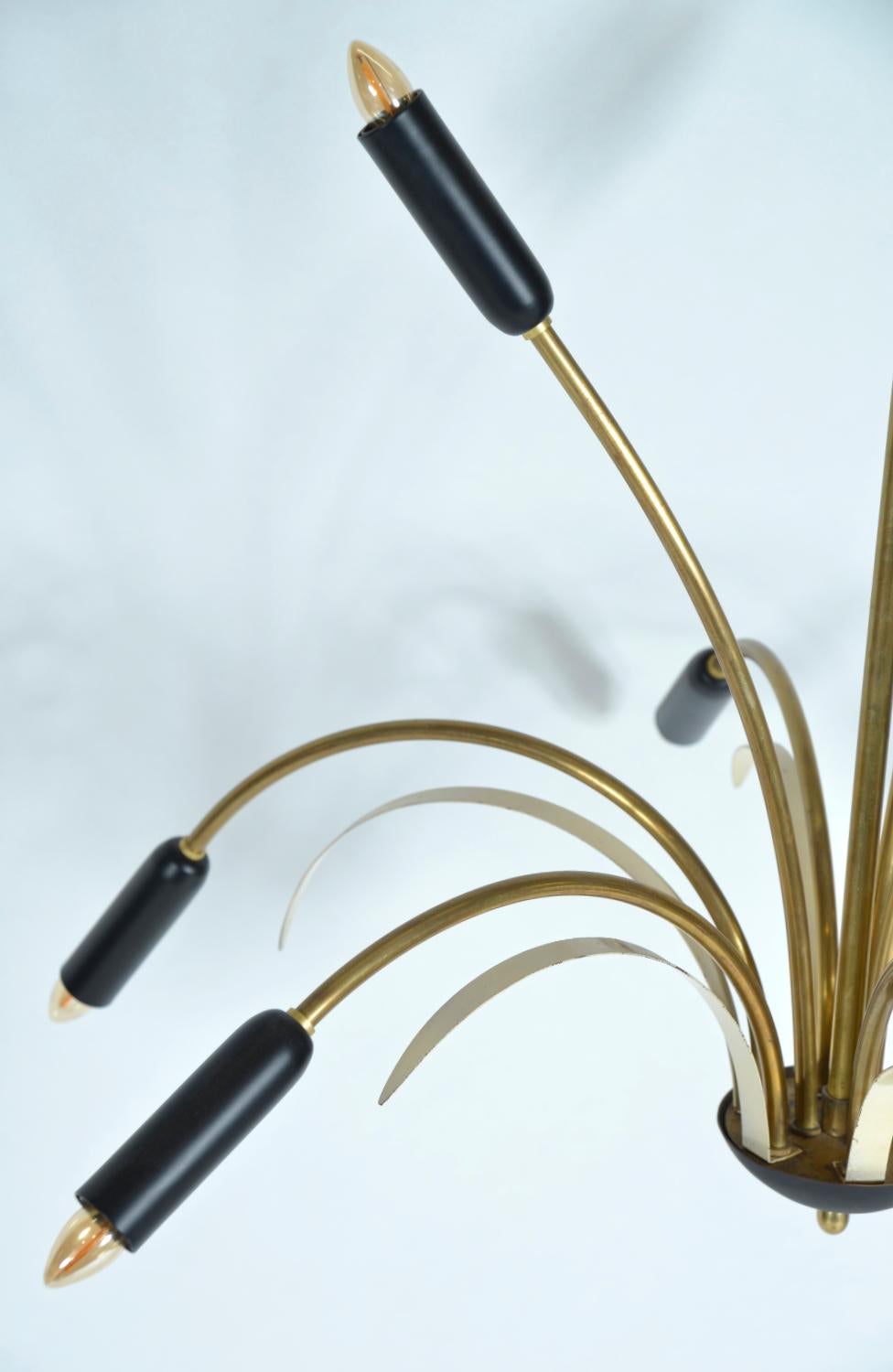 Midcentury Stilnovo 9-Arm Italian Spider Pendant Light Brass Copper Sputnik 1950 For Sale 5