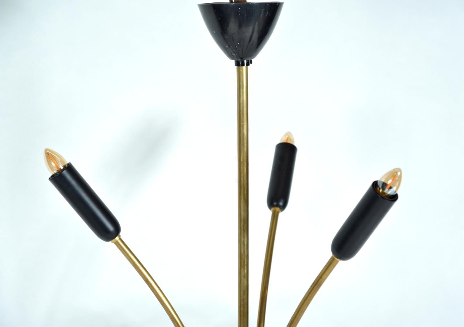 Midcentury Stilnovo 9-Arm Italian Spider Pendant Light Brass Copper Sputnik 1950 For Sale 6