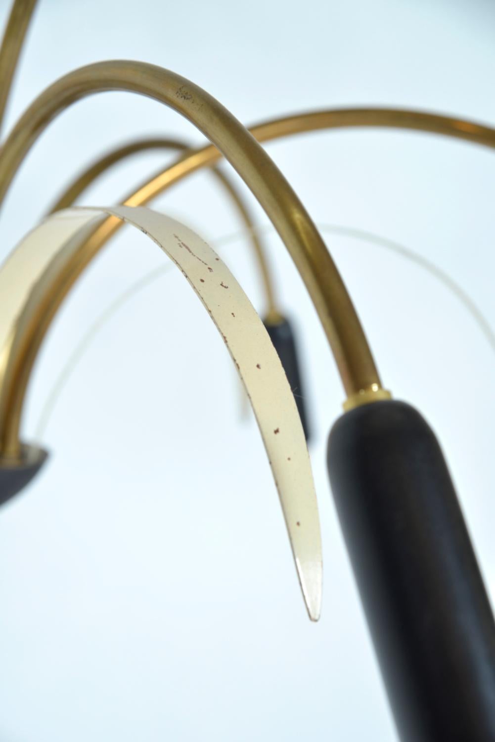 Midcentury Stilnovo 9-Arm Italian Spider Pendant Light Brass Copper Sputnik 1950 For Sale 8