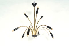 Midcentury Stilnovo 9-Arm Italian Spider Pendant Light Brass Copper Sputnik 1950